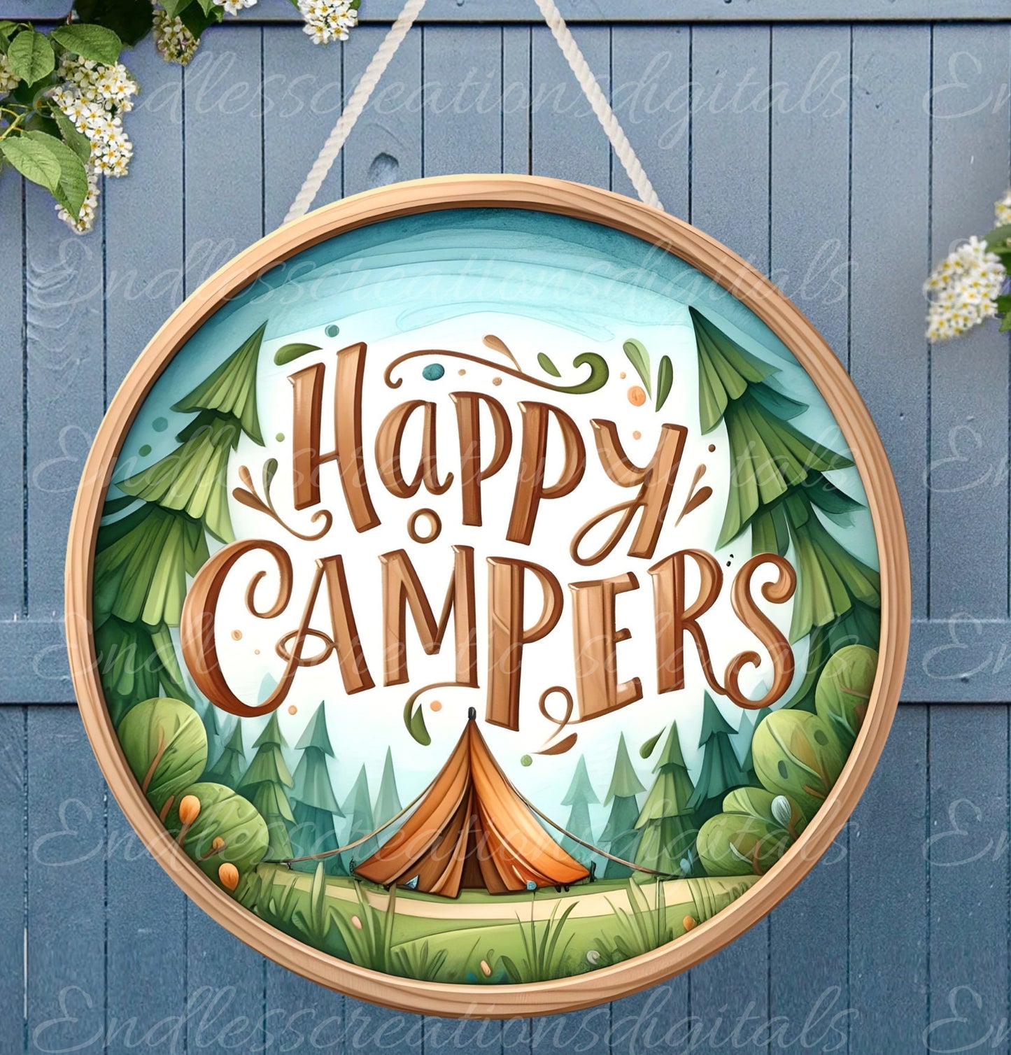 HAPPY CAMPERS door hanger, wreath sign png, for sublimation high resolution