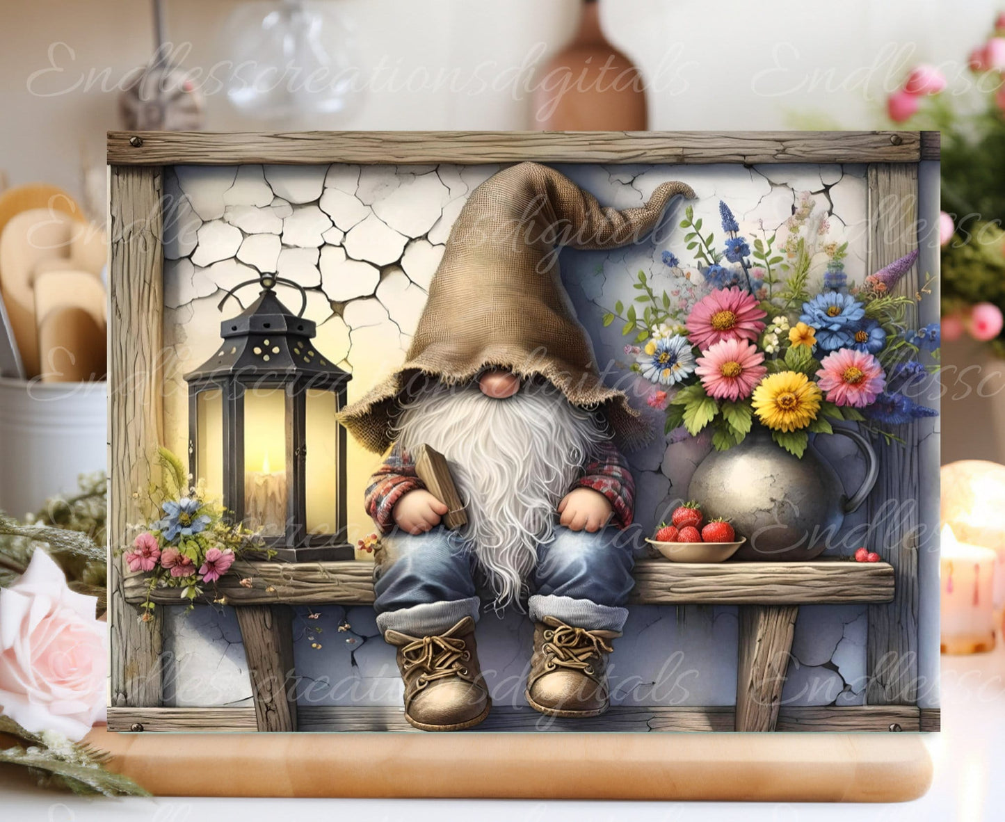 FLORAL GNOME CUTTING board sublimation sublimation high resolution 1 file add your own text