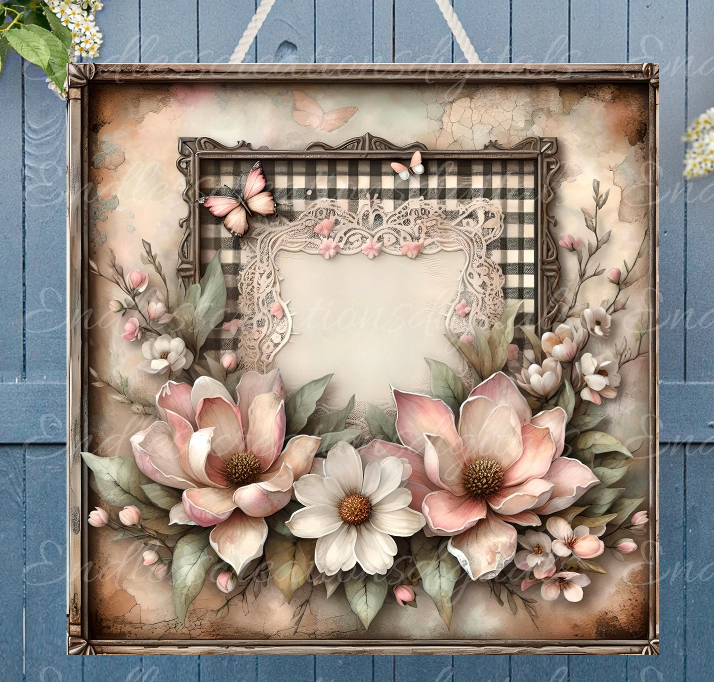 MAGNOLIA SQUARE DOOR hanger, wreath sign png, square cutting board for sublimation high resolution, 2 files for download 1 add your own text