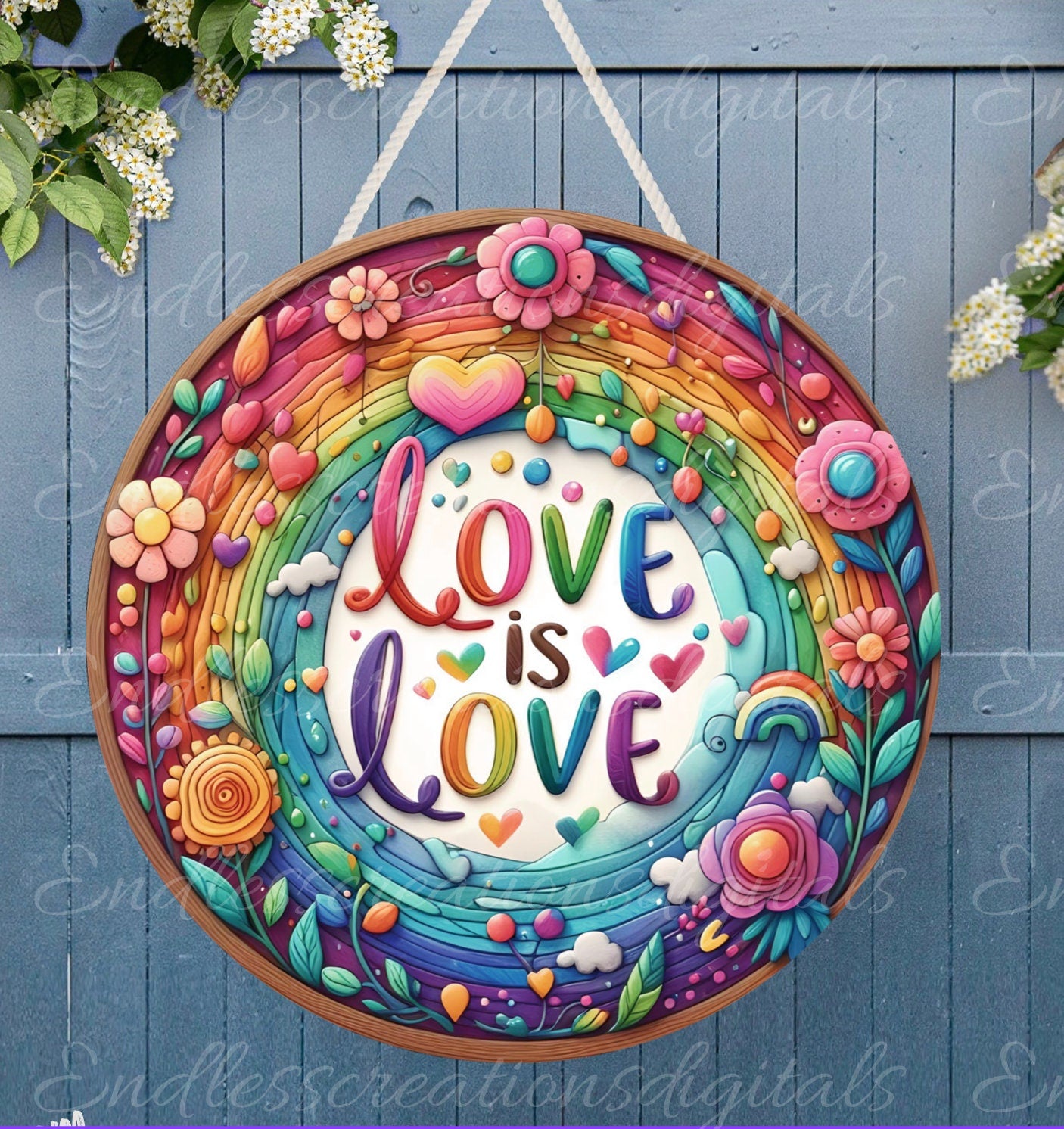 LOVE IS LOVE door hanger, wreath sign png, wind spinner for sublimation high resolution,