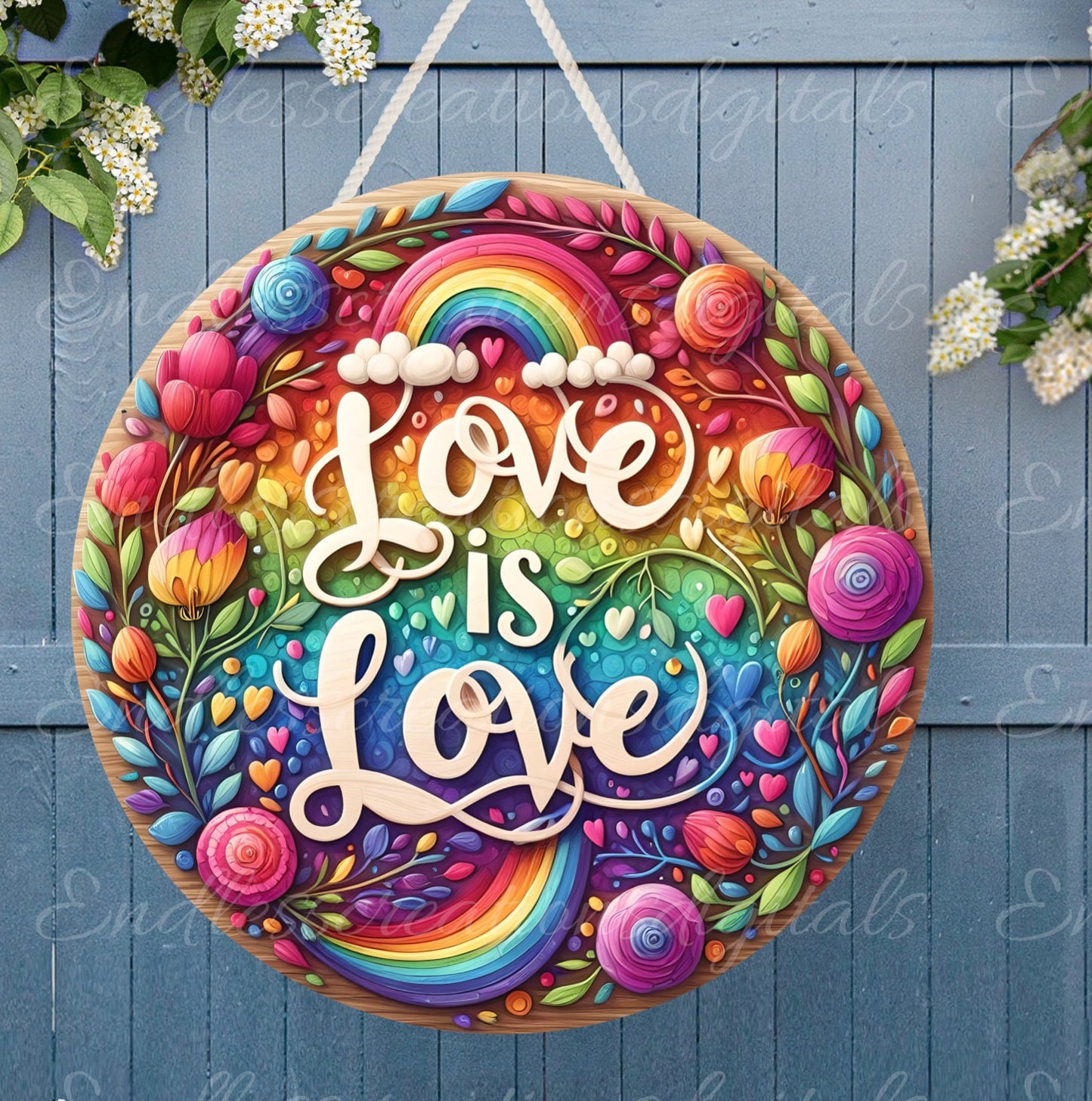 LOVE IS LOVE door hanger, wreath sign png, wind spinner for sublimation high resolution,