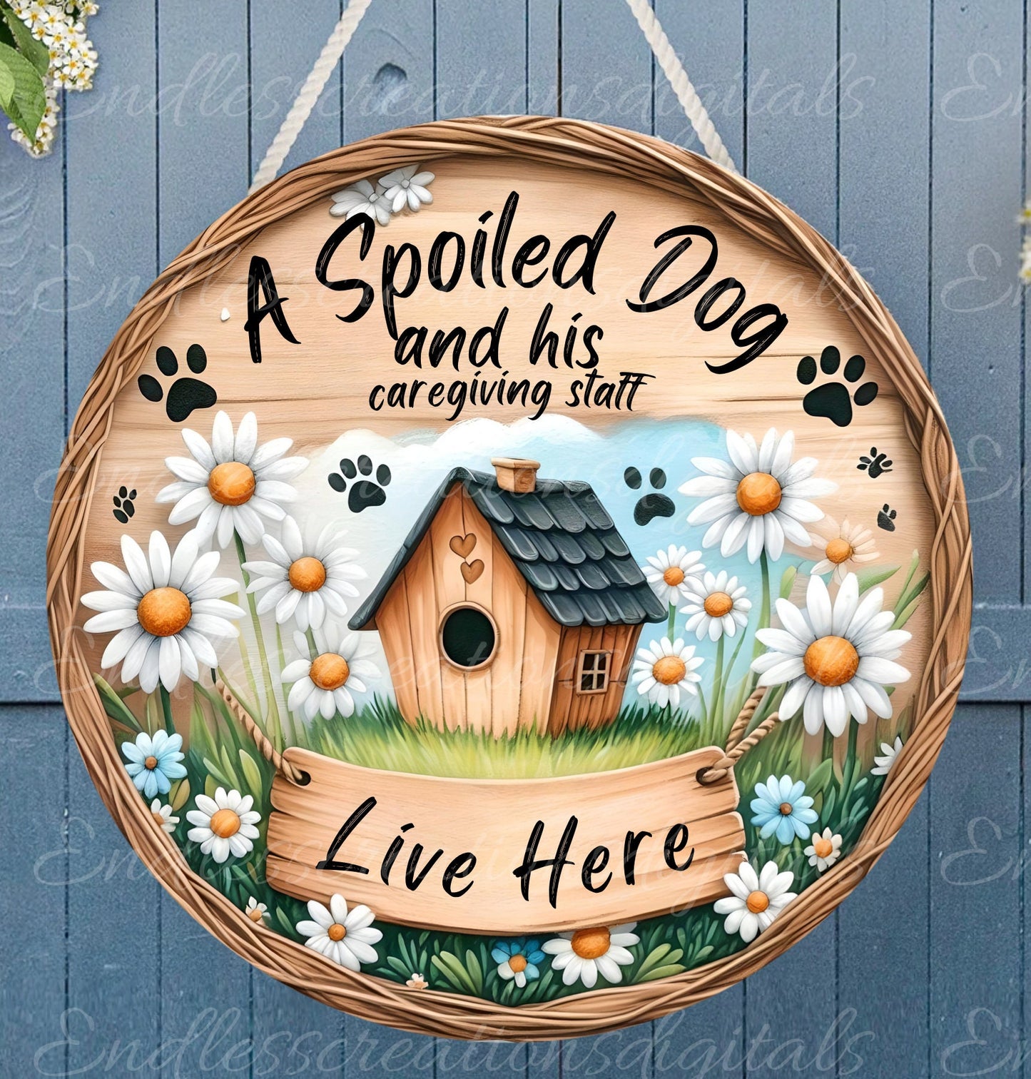 SPOILED DOGS DOOR hanger, wreath sign, round cutting board png, for sublimation high resolution, to files for download