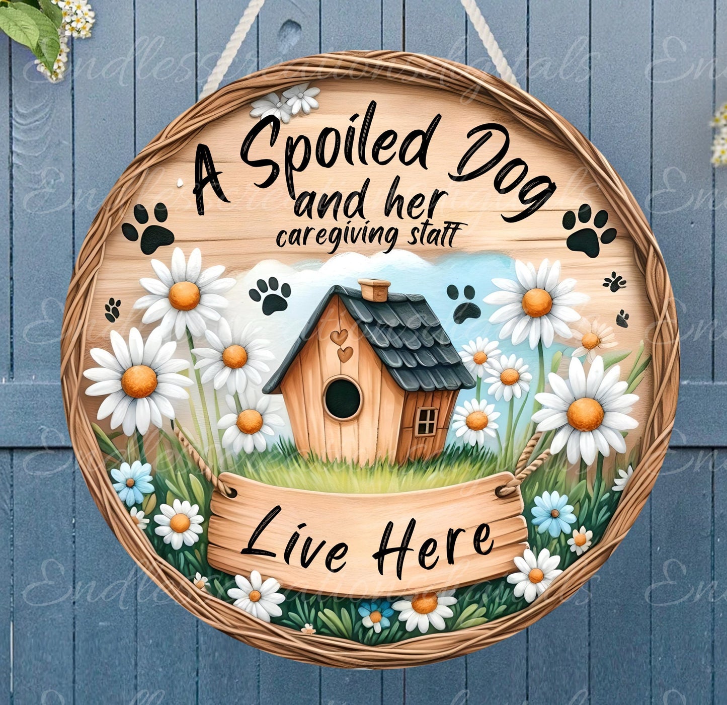 SPOILED DOGS DOOR hanger, wreath sign, round cutting board png, for sublimation high resolution, to files for download