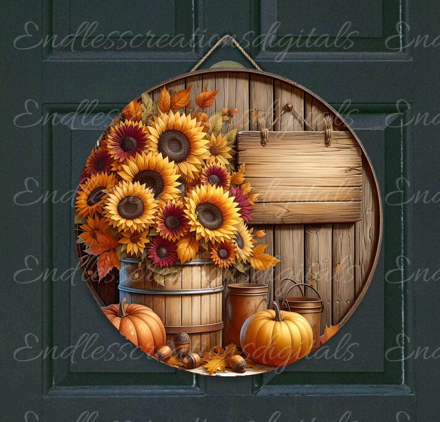 FALL DOOR HANGER, wreath sign, round cutting board png, for sublimation high resolution 2 files for download, 1 add your own text
