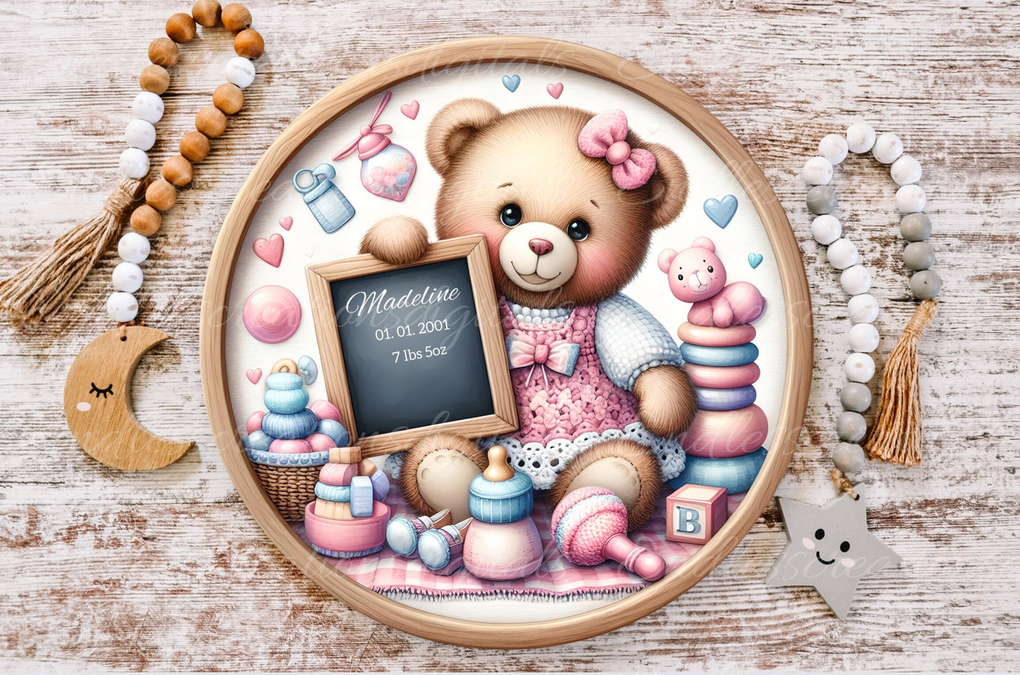 BABY'S ROOM ANNOUNCEMENT round, DIGITAL DOWNLOAD ONLY, for sublimation high resolution, 1 file add your own text!