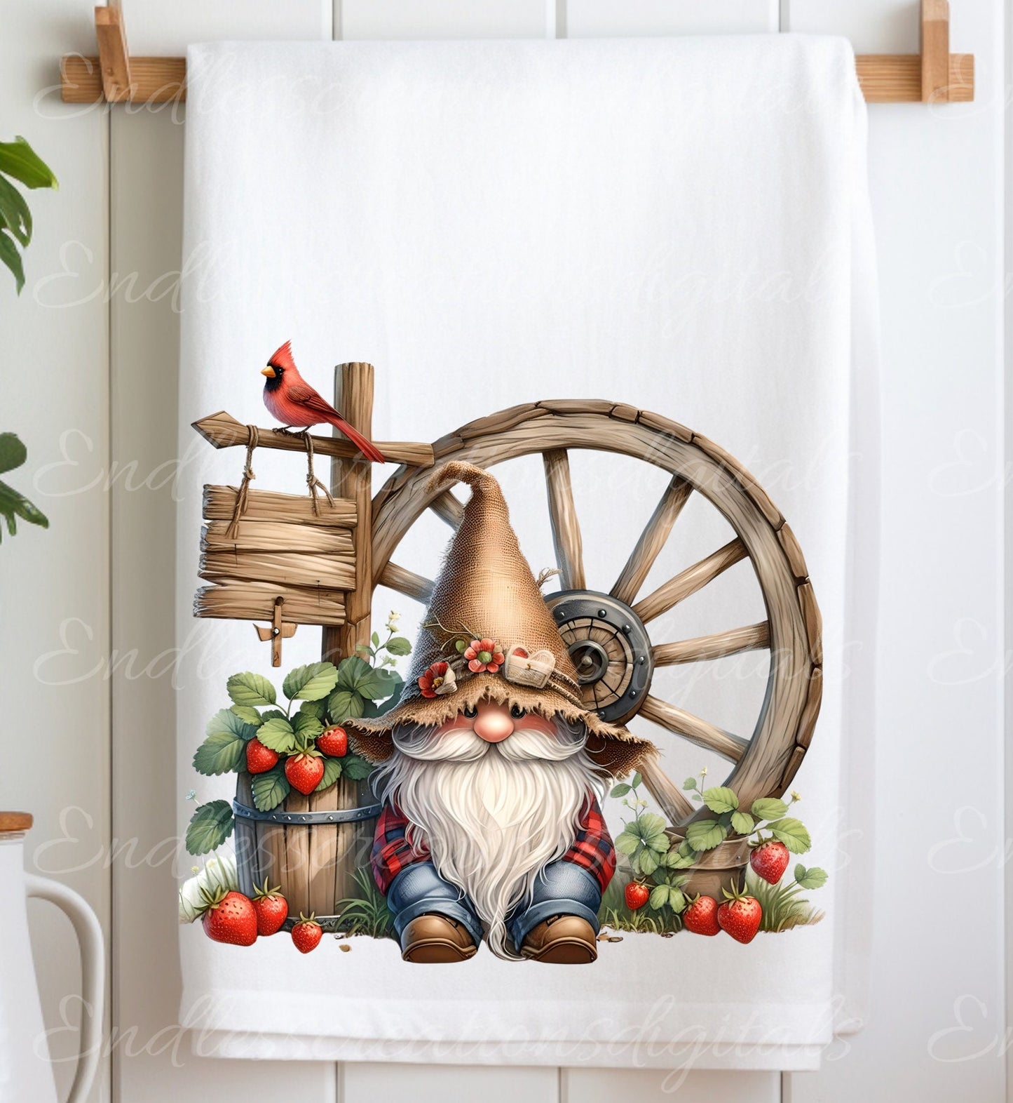 GNOME TEA TOWEL fruit sublimation package of 5 high definition 300png, transparent add your own text