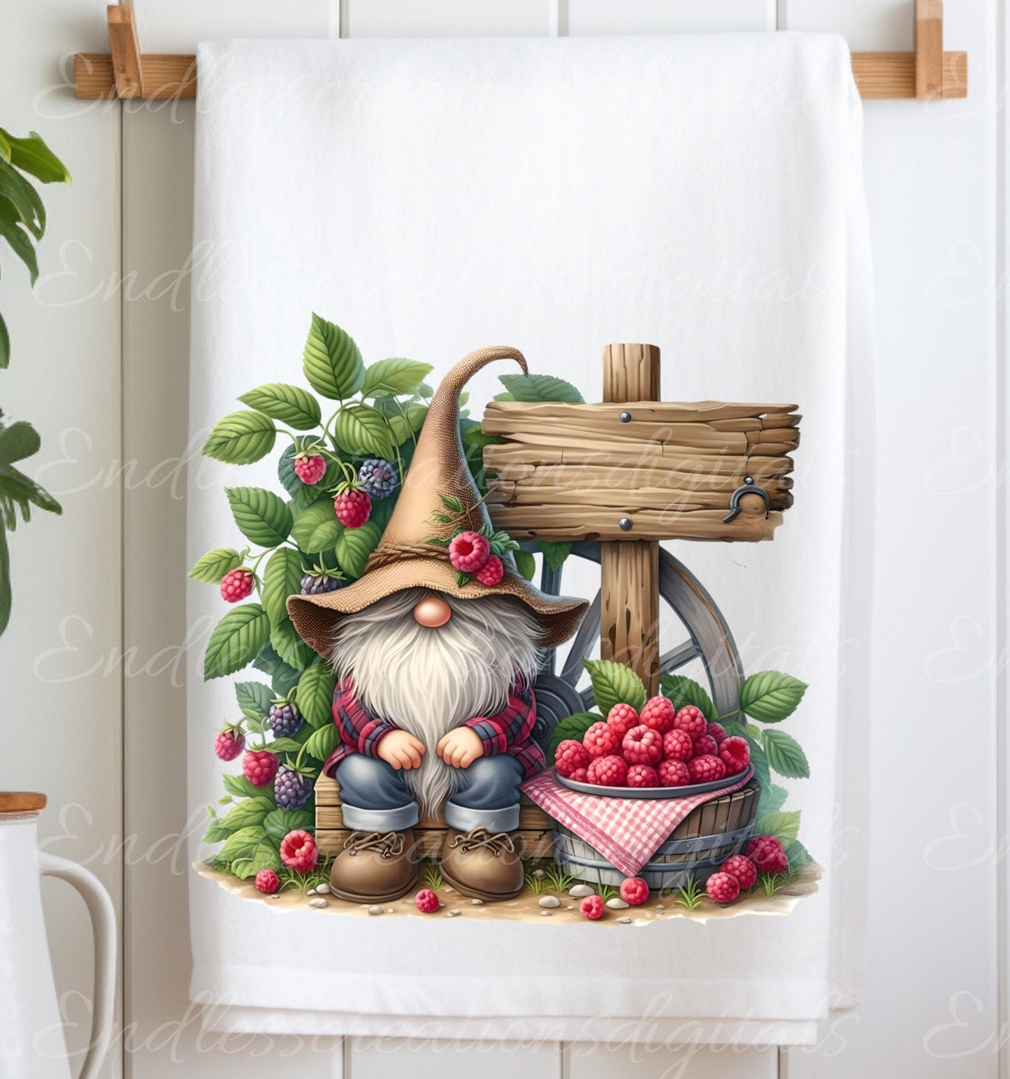 GNOME TEA TOWEL fruit sublimation package of 5 high definition 300png, transparent add your own text