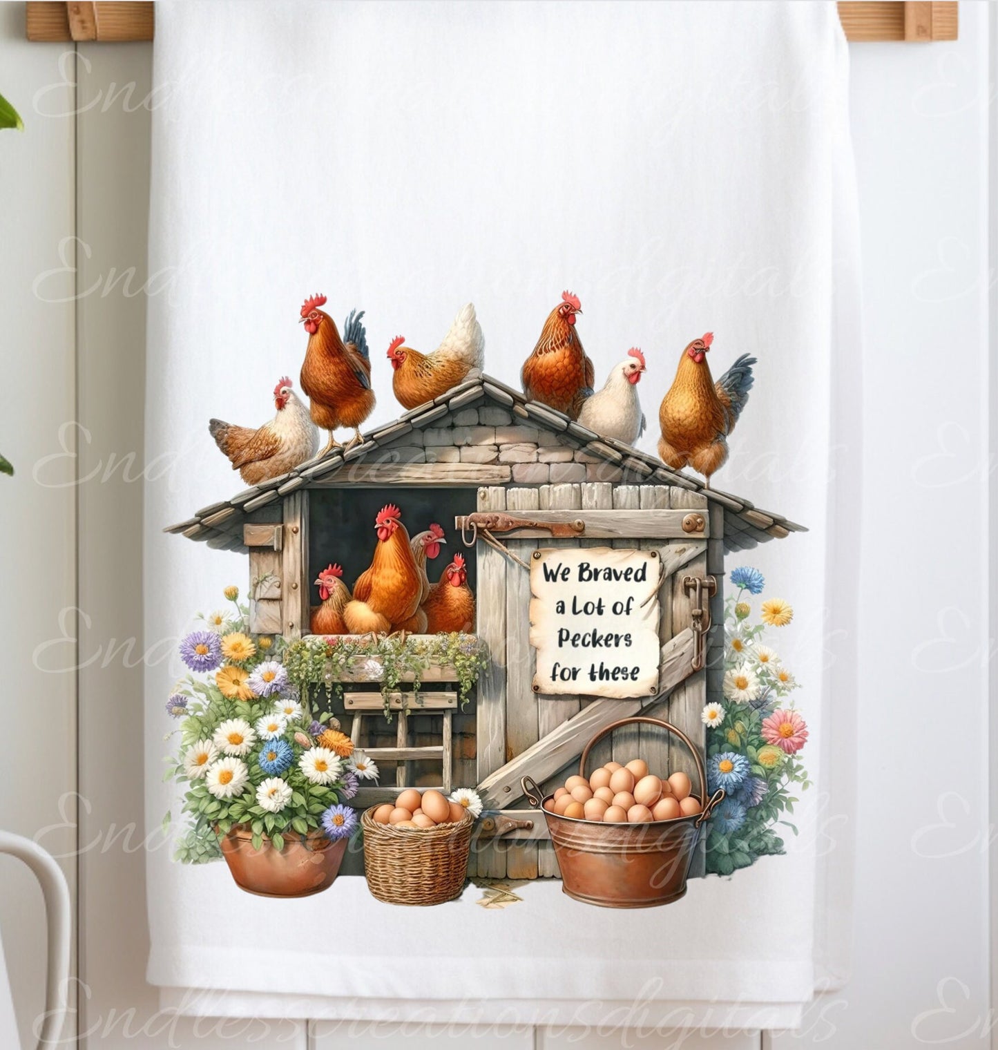 CHICKEN TEA TOWEL sublimation package of 5 high definition 300png, transparent add your own text