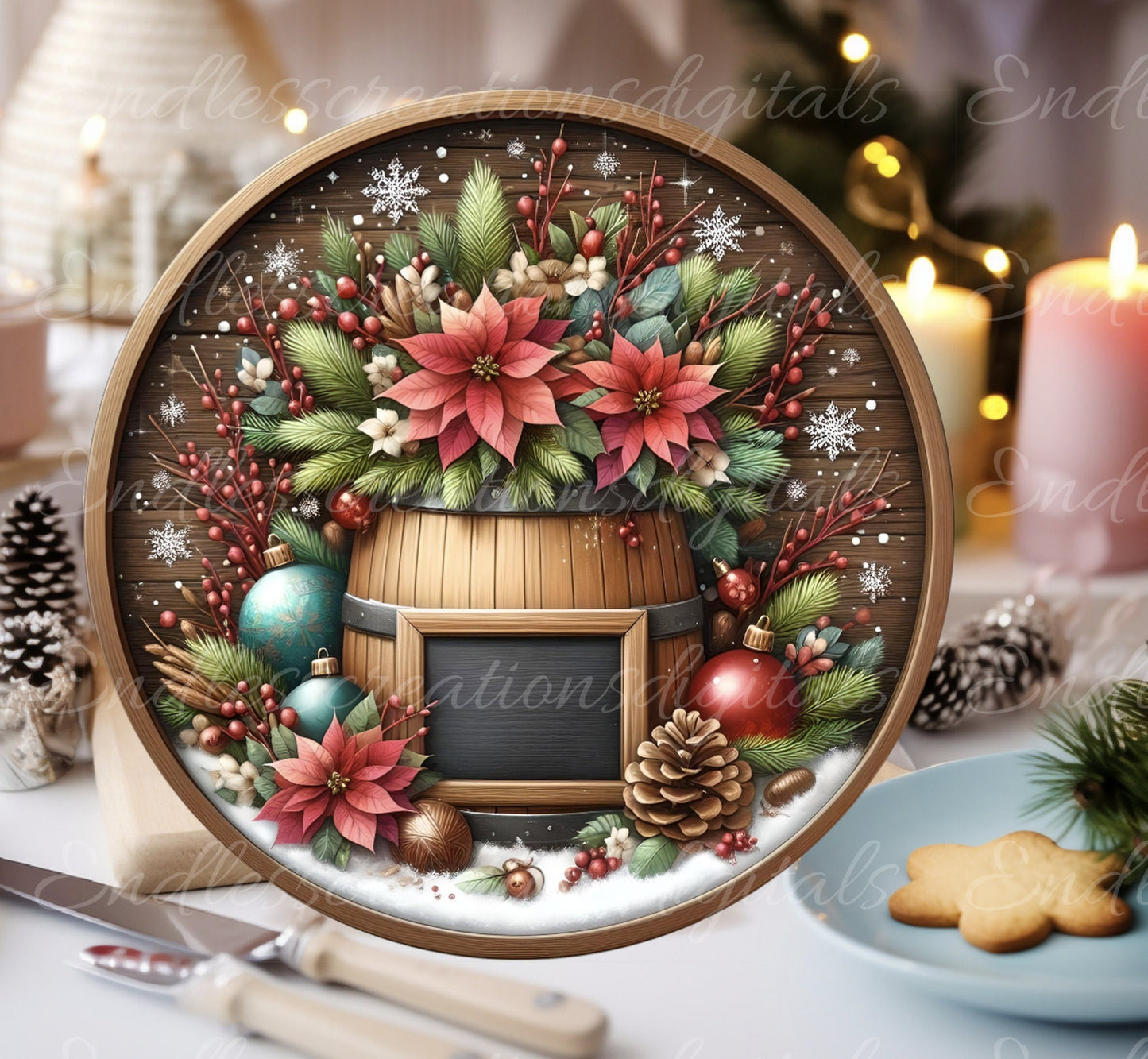 WINTER DOOR HANGER, wreath sign, round cutting board png, for sublimation high resolution 2 files for download, 1 add your own text