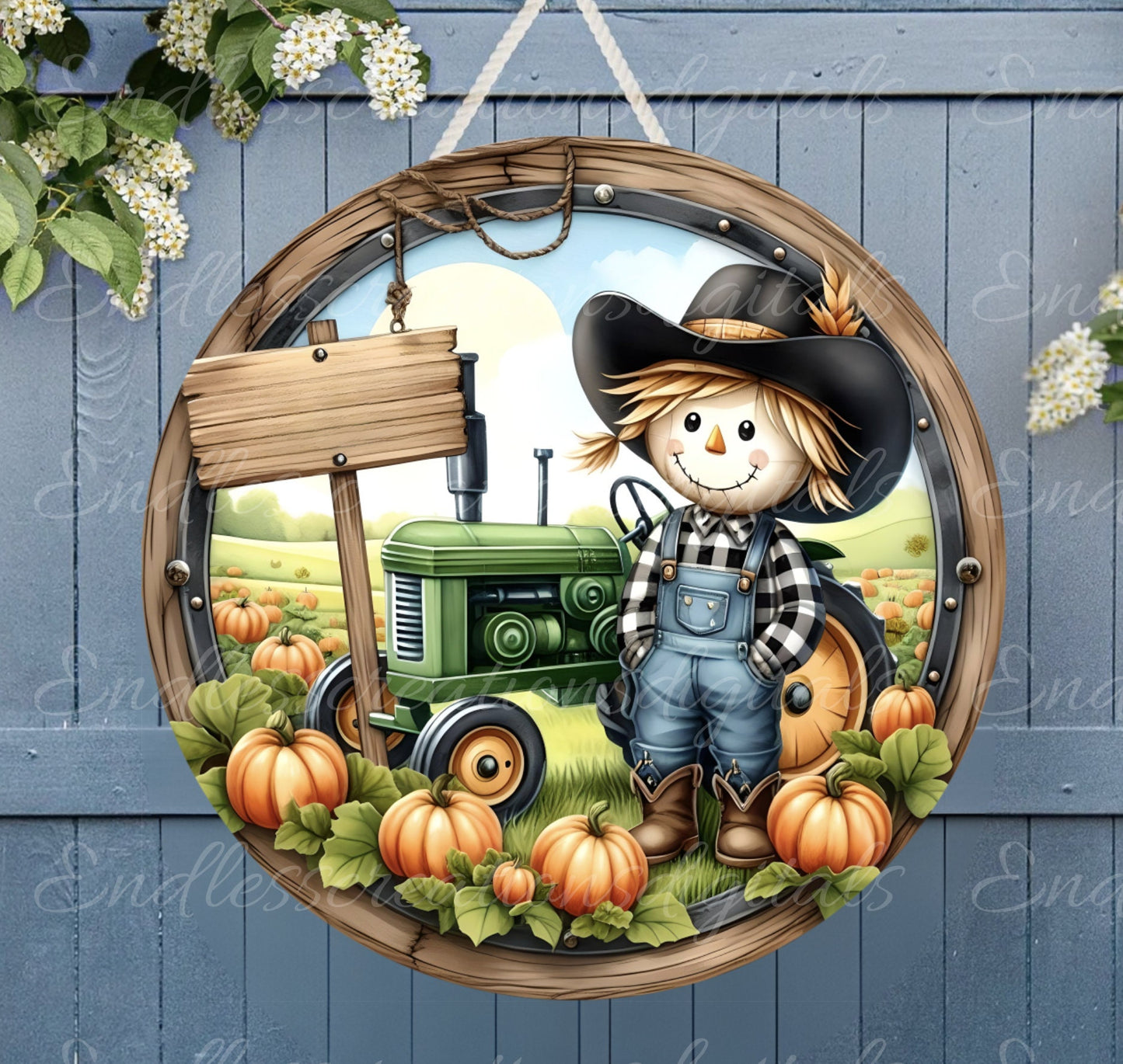 FALL SCARECROW TRACTOR WELCOME ROUND