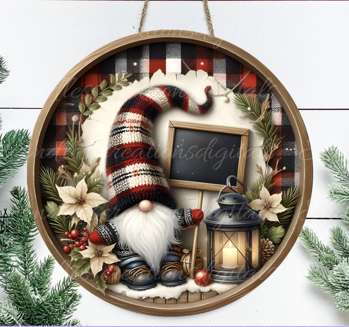 WINTER GNOME DOOR hanger, wreath sign, round cutting board png, for sublimation high resolution, 2 files for download, 1 add your own text