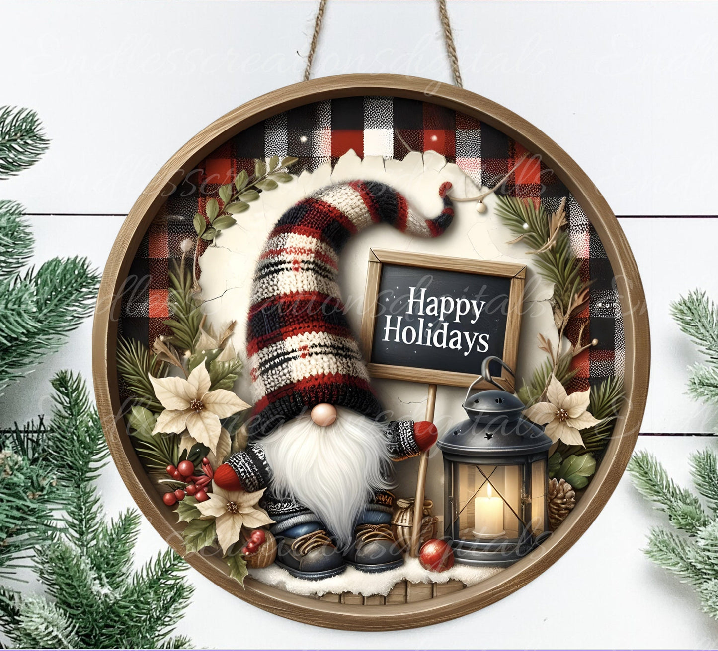 WINTER GNOME DOOR hanger, wreath sign, round cutting board png, for sublimation high resolution, 2 files for download, 1 add your own text