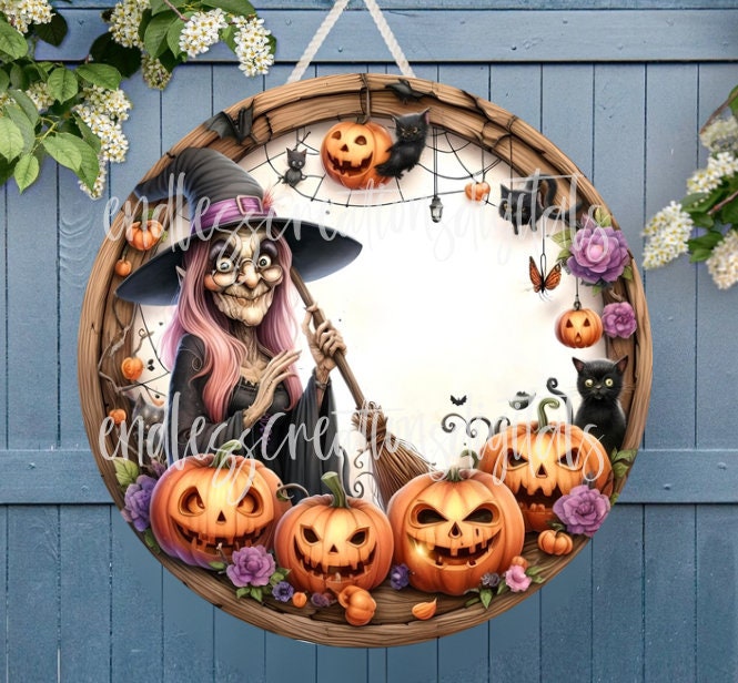 HALLOWEEN DOOR HANGER, wreath sign, round cutting board png, for sublimation high resolution, 2 files, 1 add your own text