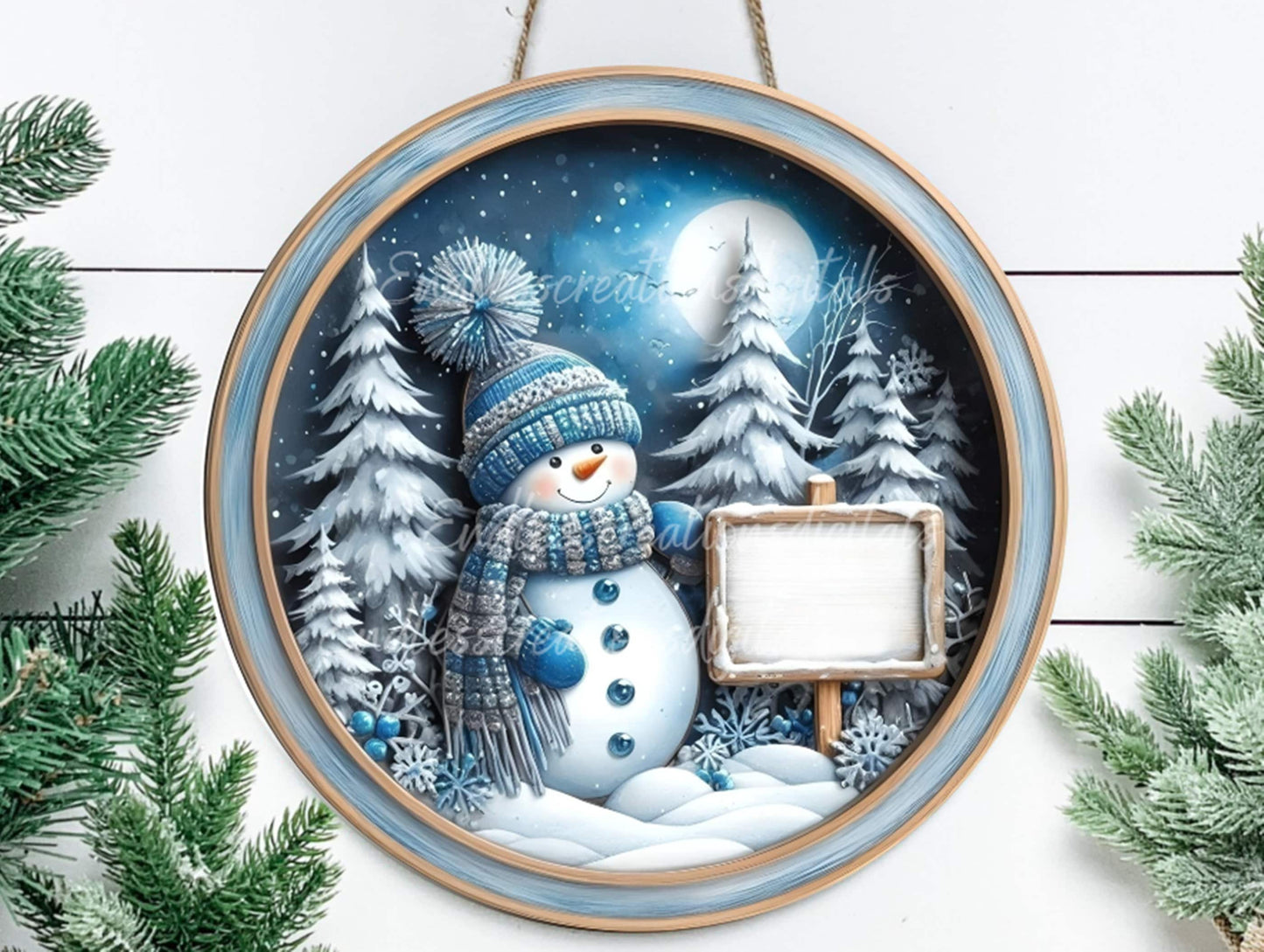 WINTER SNOWMA DOOR hanger, wreath sign, round cutting board png, for sublimation high resolution, 2 files for download, 1 add your own text