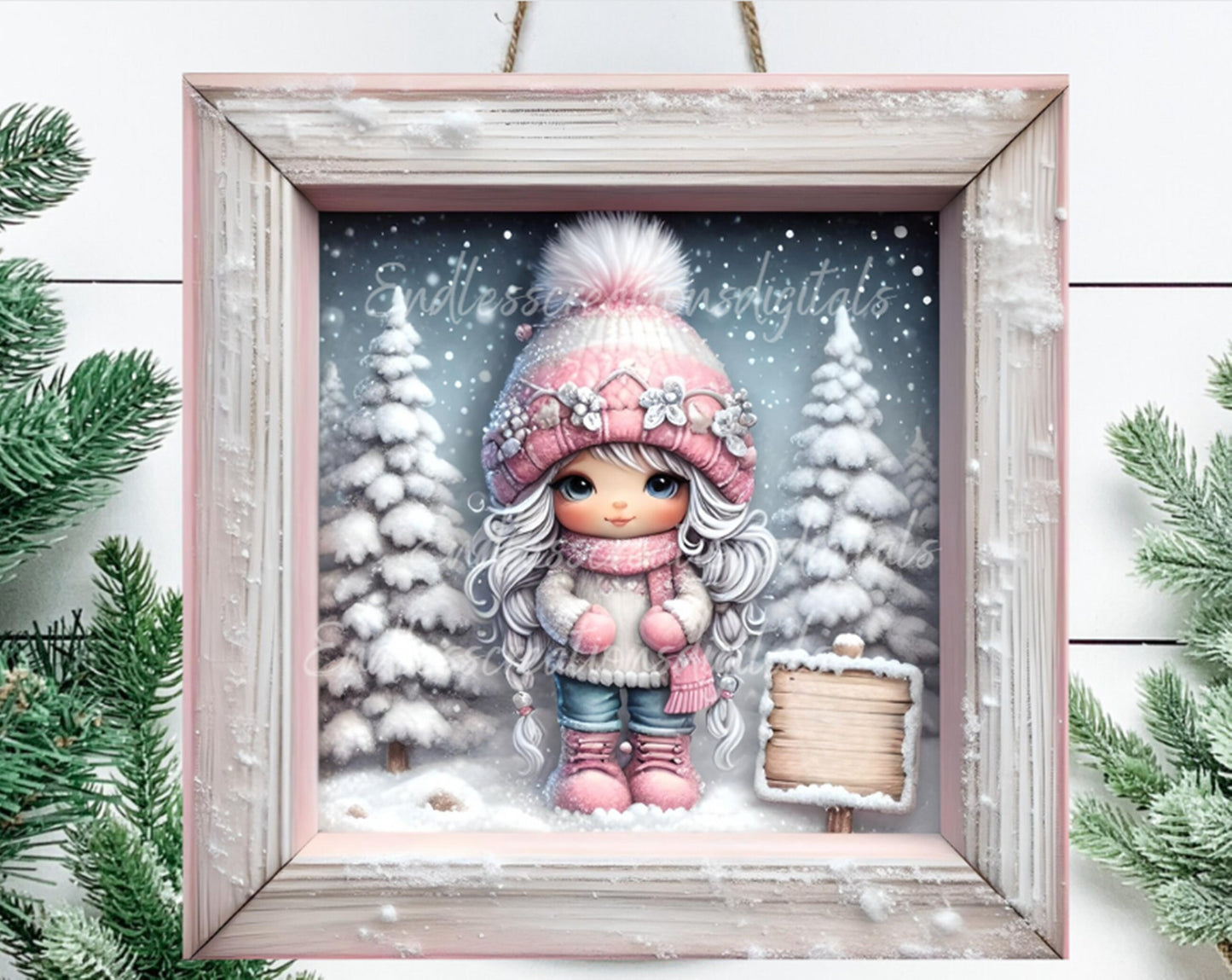 PINK GIRLGNOME SQUARE door hanger, wreath sign, round cutting board for sublimation high resolution, 2 files, 1 add your own text