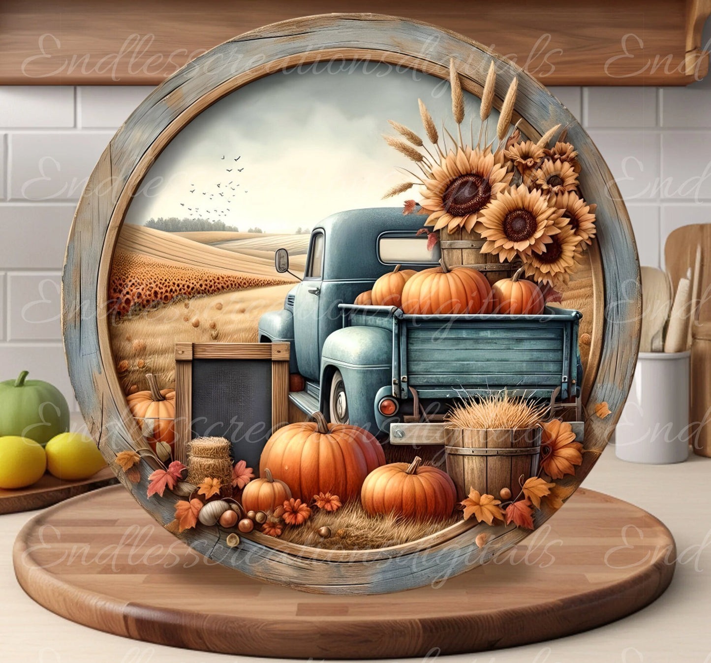 ROUND FALL DOOR hanger, wreath sign, cutting board png, for sublimation high resolution 2 files, 1 add your own text