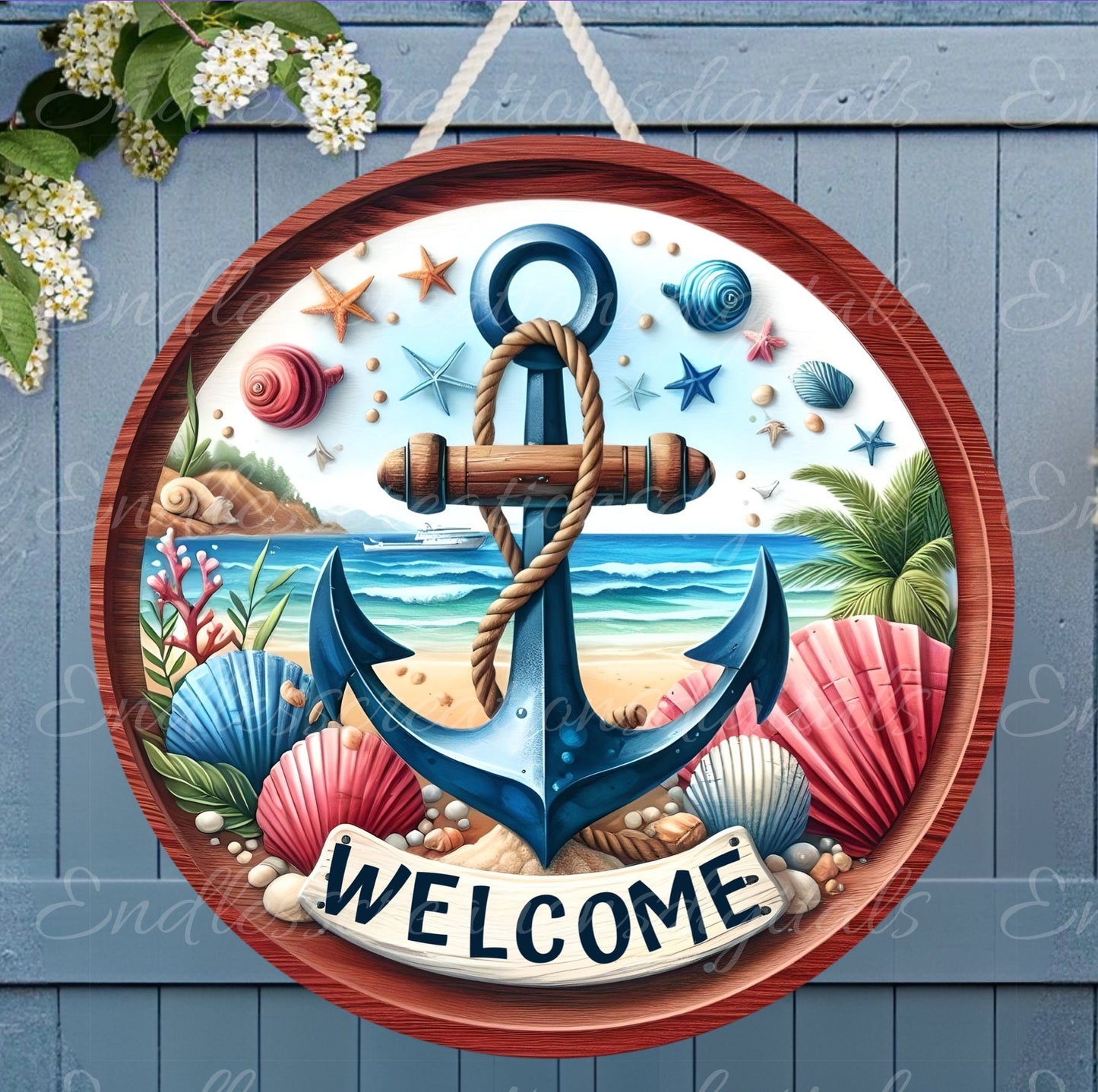 NAUTICAL DOOR HANGER, wreath sign png, for sublimation high resolution 2 file, 1 add your own text
