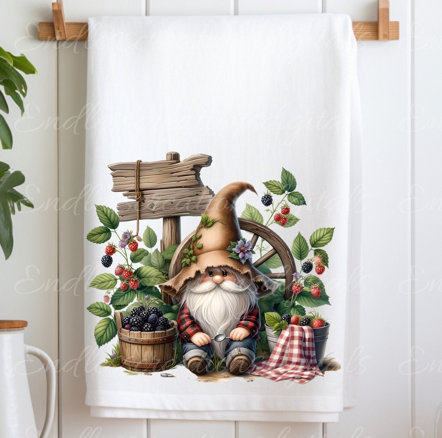 GNOME TEA TOWEL fruit sublimation package of 5 high definition 300png, transparent add your own text