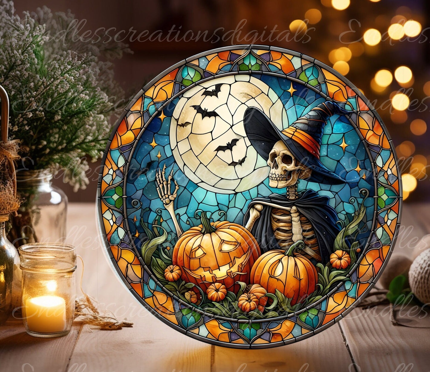 HALLOWEEN STAINED GLASS FALL ROUND