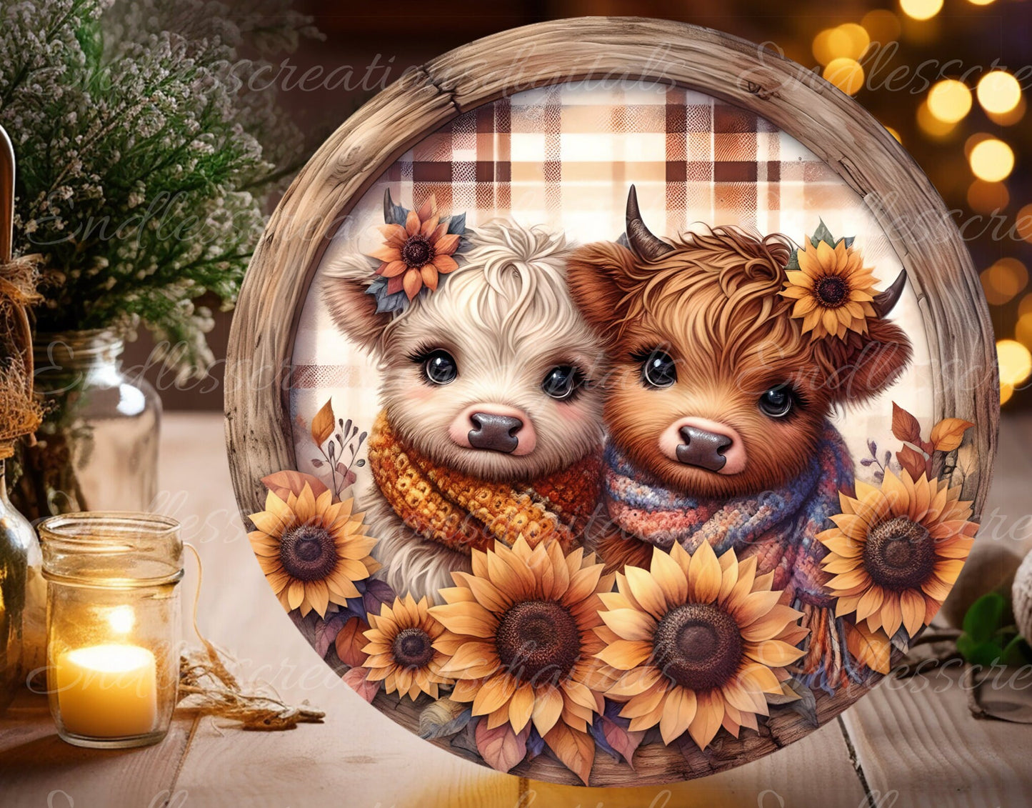 HIGHLAND COWS SUBLIMATION door hanger, wreath sign, round cutting board png, for sublimation high resolution