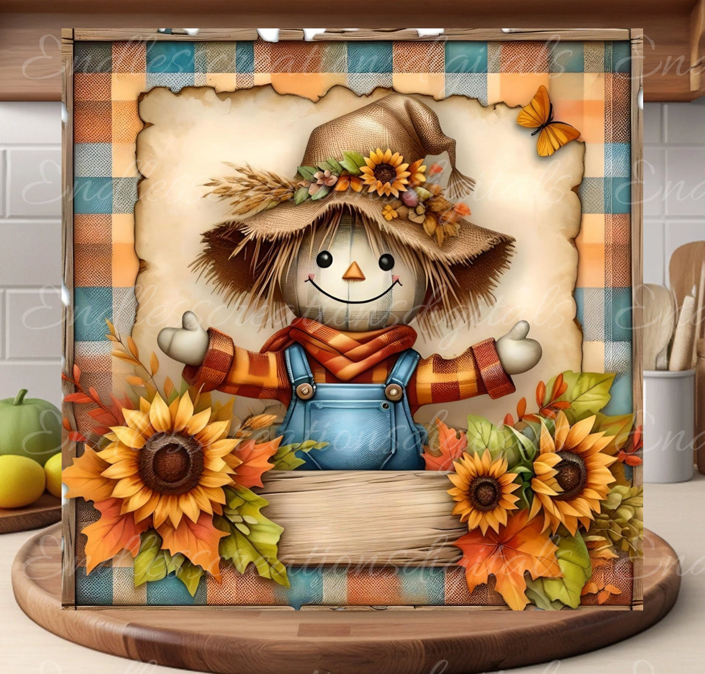 FALL SCARECROW DOOR hanger, wreath sign, square cutting board png, for sublimation high resolution 2 files for download, 1 add your own text