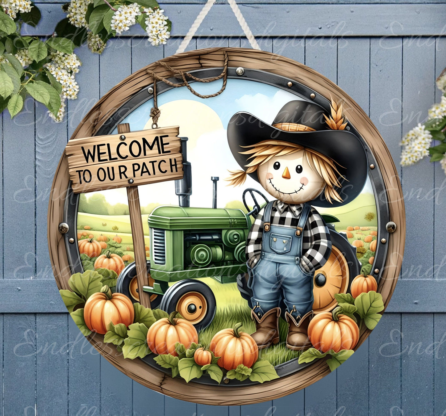 FALL SCARECROW TRACTOR WELCOME ROUND