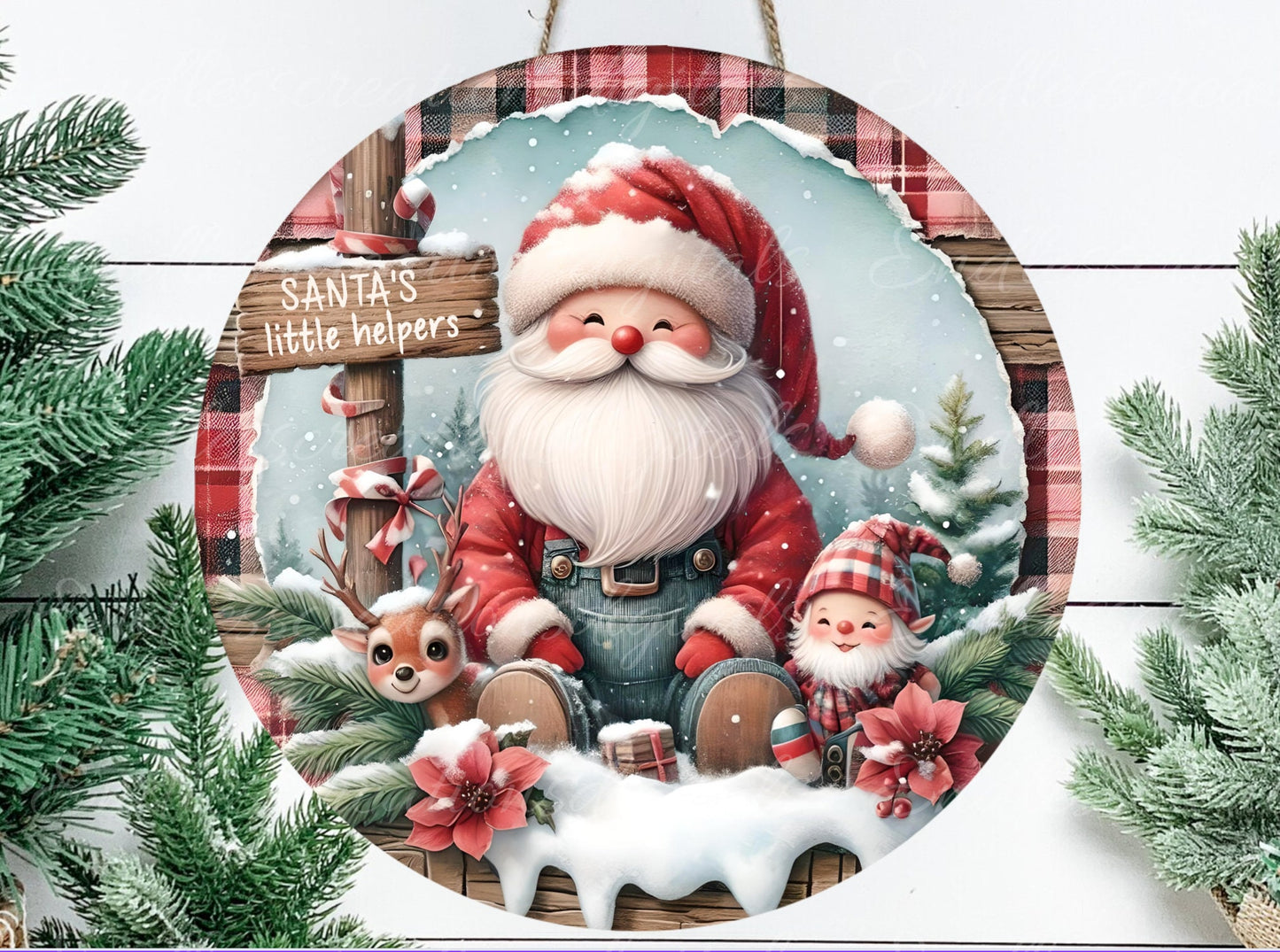 SANTA HELPERS door hanger, wreath sign, round cutting board png, for sublimation high resolution, 2 files 1 add your own text