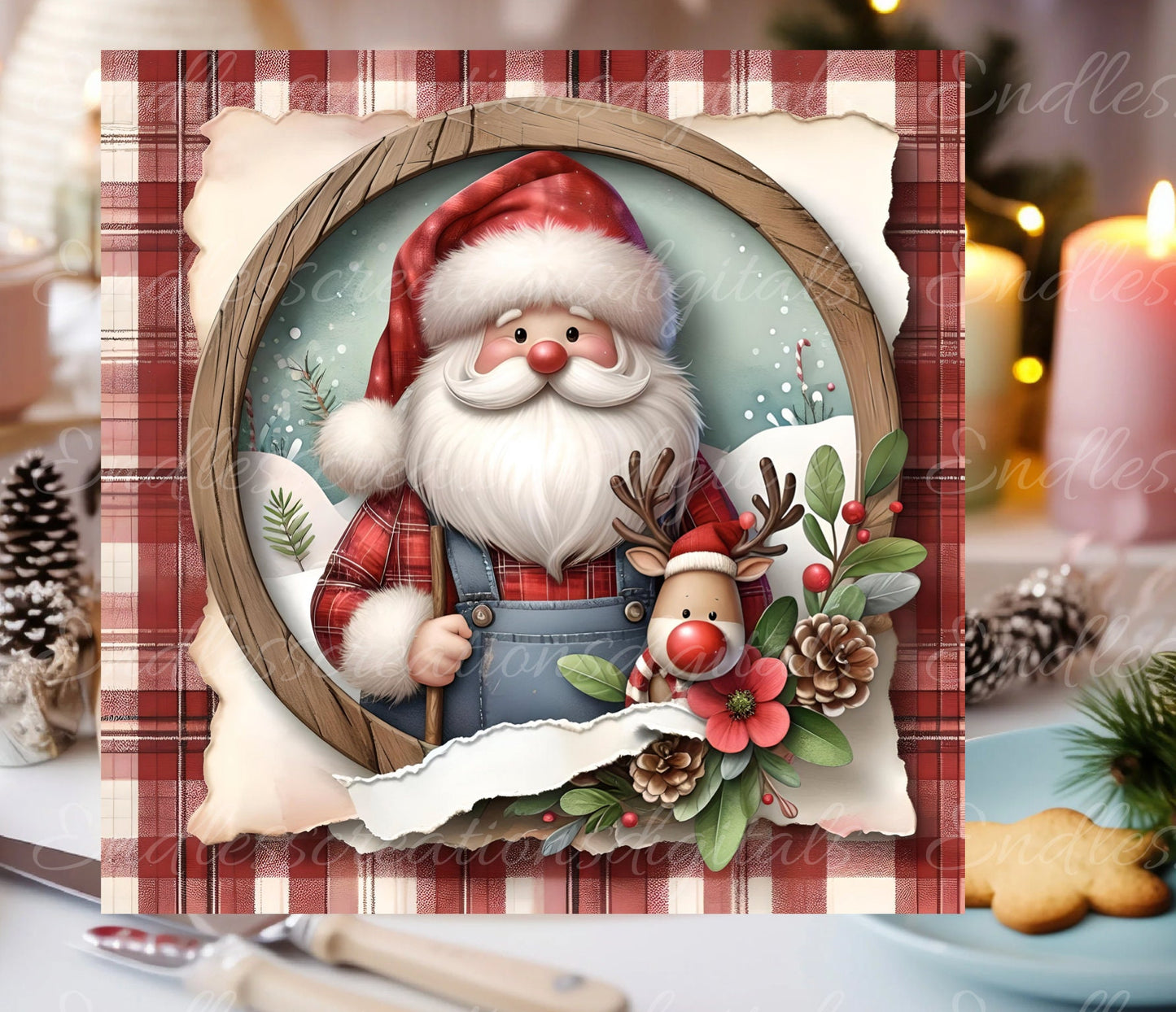 SANTA SQUARE DOOR hanger, wreath sign, square cutting board png, for sublimation high resolution, 2 files 1 add your own text