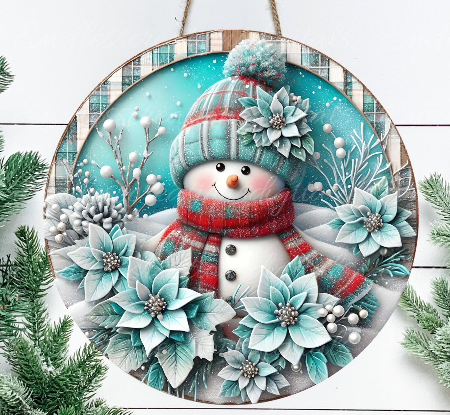 TURQUOISE SNOWMAN WINTER ROUND