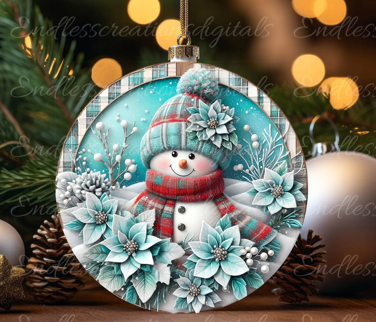 TURQUOISE SNOWMAN WINTER ROUND