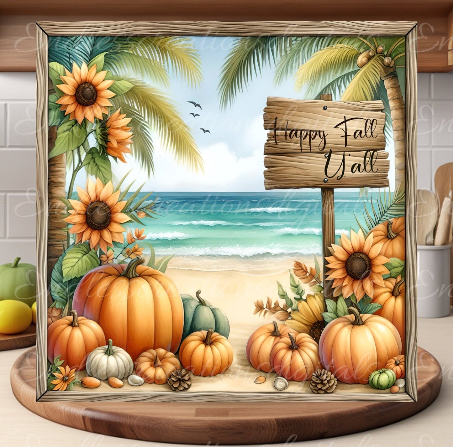 FALL SQUARE TROPICAL door hanger, wreath sign, square cutting board, for sublimation high resolution 2 files, 1 add your own text