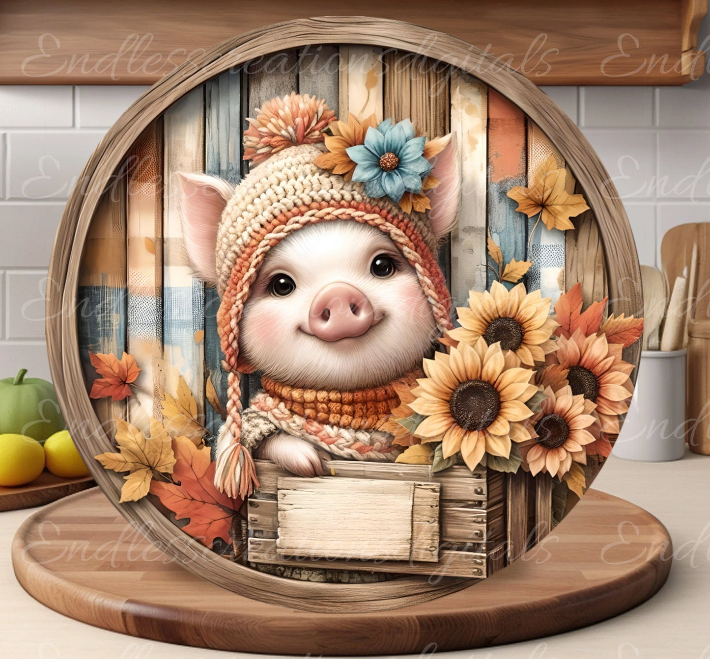 FALL PIG SUBLIMATION door hanger, wreath sign, round cutting board png, for sublimation high resolution