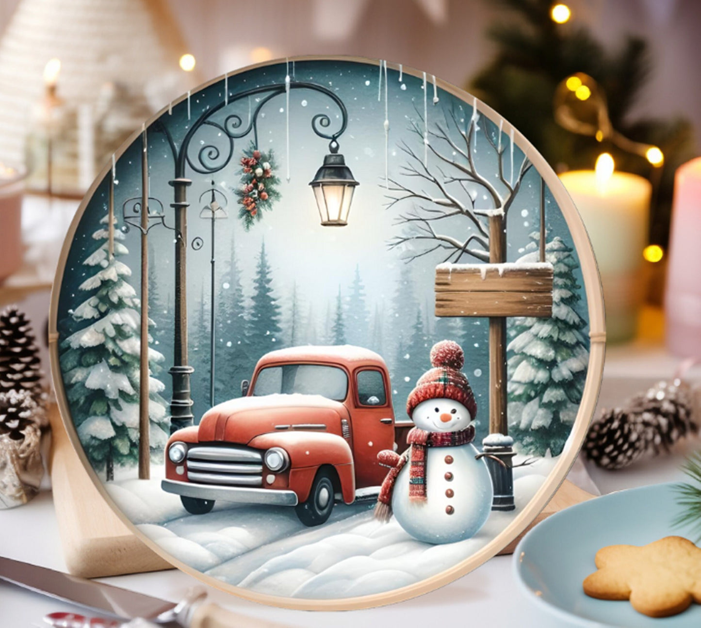 LET IT SNOW door hanger, wreath sign, round cutting board png, for sublimation high resolution, 2 files for download, 1 add your own text