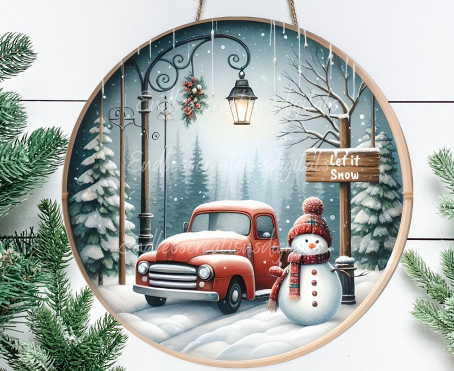 LET IT SNOW door hanger, wreath sign, round cutting board png, for sublimation high resolution, 2 files for download, 1 add your own text