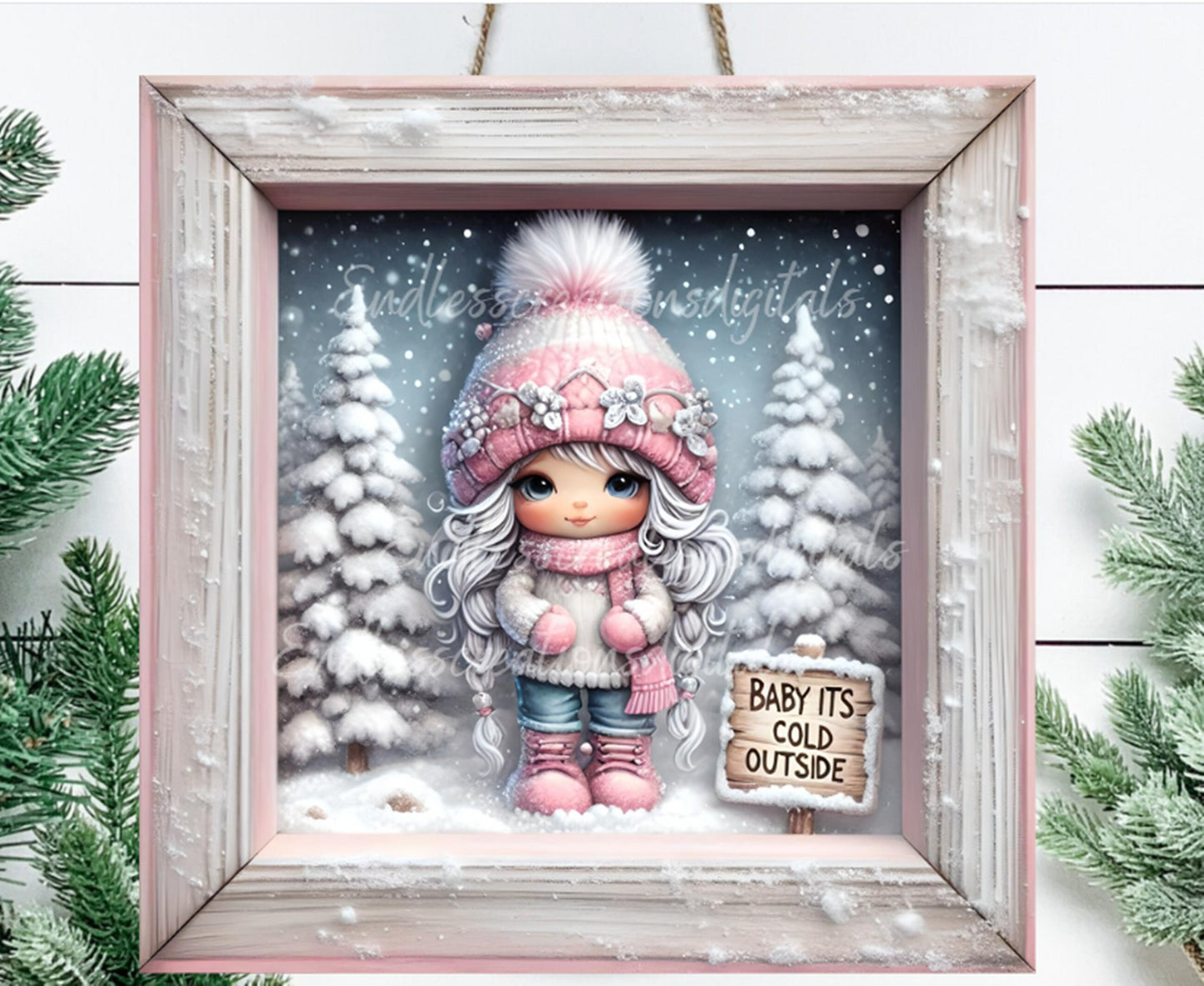 PINK GIRLGNOME SQUARE door hanger, wreath sign, round cutting board for sublimation high resolution, 2 files, 1 add your own text