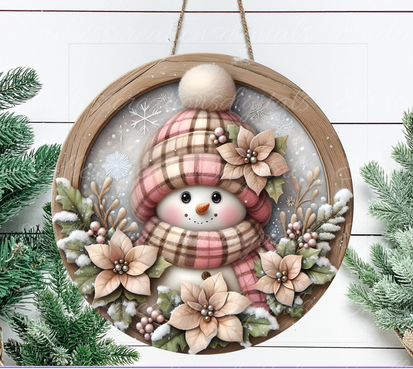 PINK SNOW DOOR hanger, wreath sign, round cutting board, tree ornament etc. png, for sublimation high resolution,