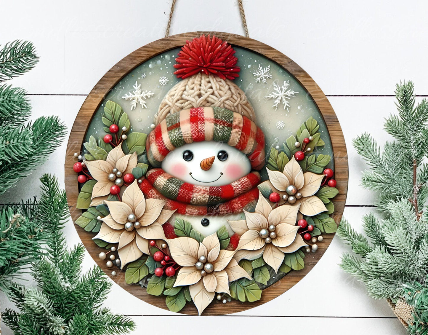 GREEN RED SNOWMAN door hanger, wreath sign, round cutting board, tree ornament etc. png, for sublimation high resolution, can be resized