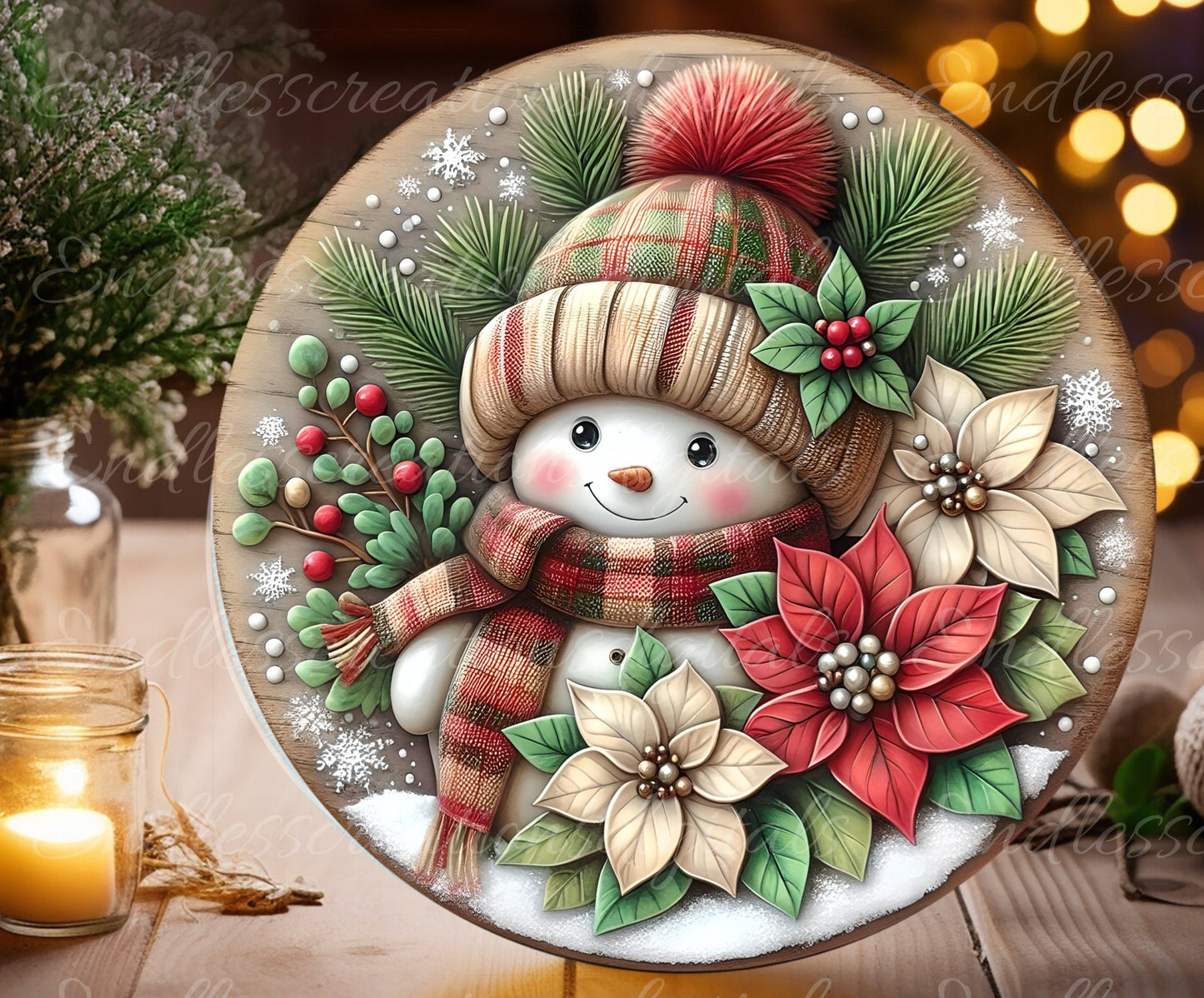 GREEN RED SNOWMAN WINTER ROUND