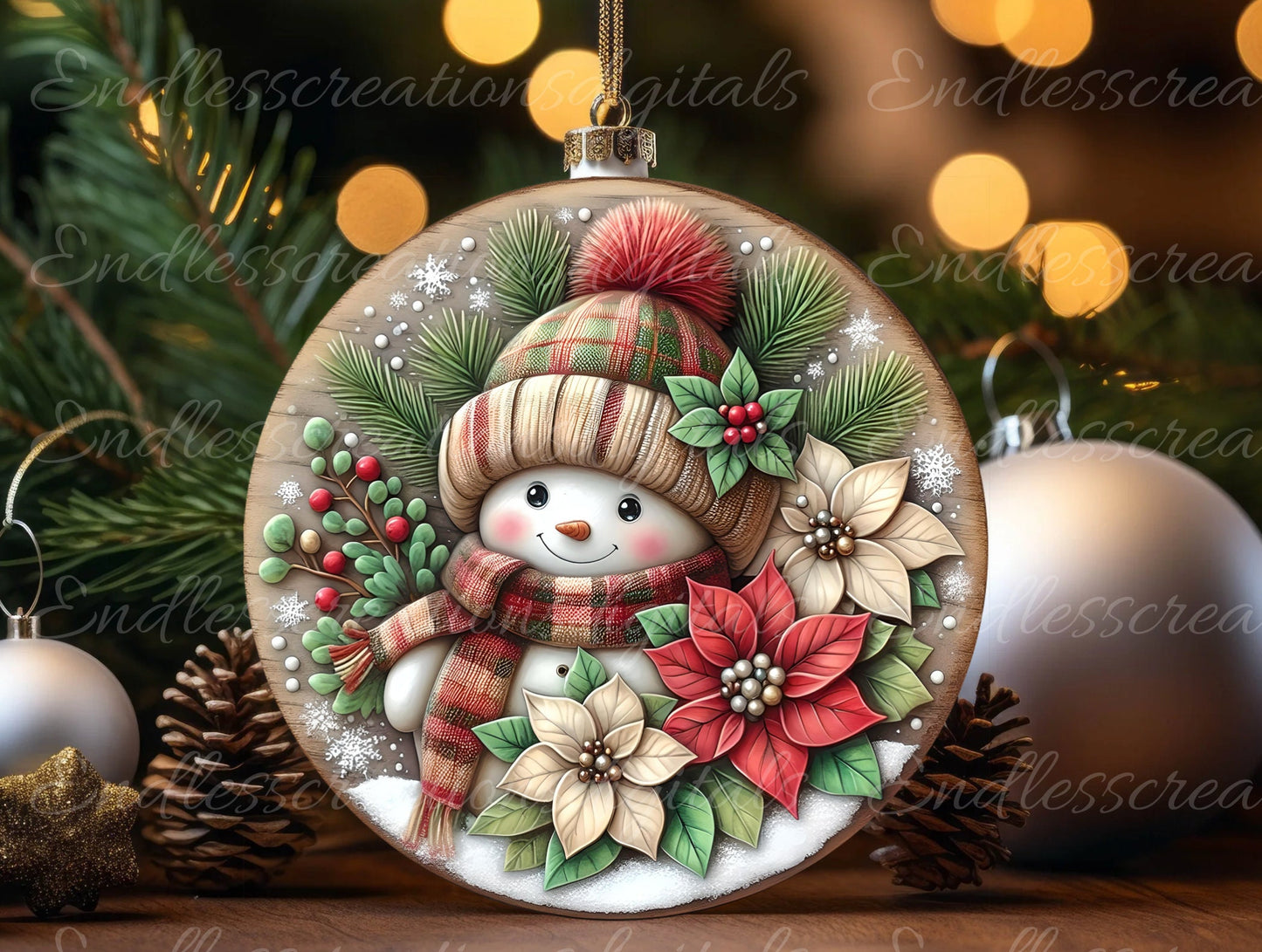 GREEN RED SNOWMAN WINTER ROUND
