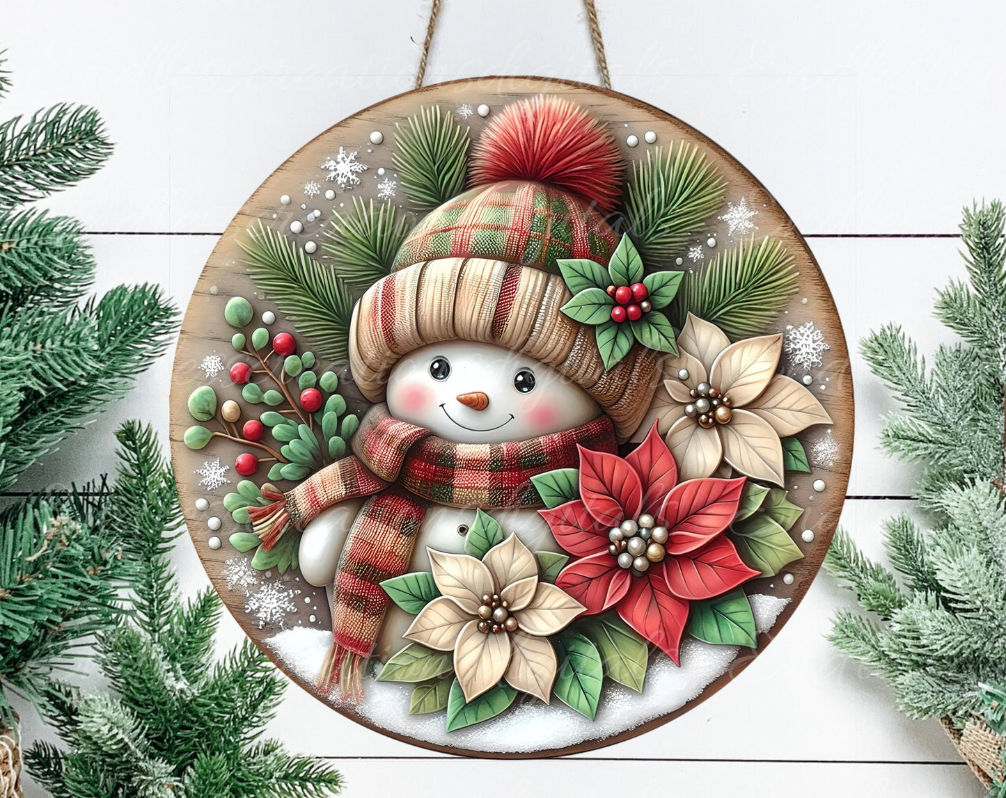 GREEN RED SNOWMAN WINTER ROUND