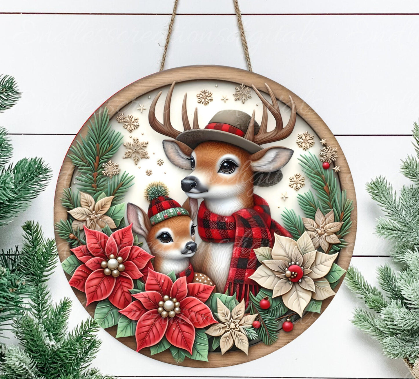 BUFFALO PLAID deer round door hanger, wreath sign, round cutting board, coasters etc. png, for sublimation high resolution, can be resized