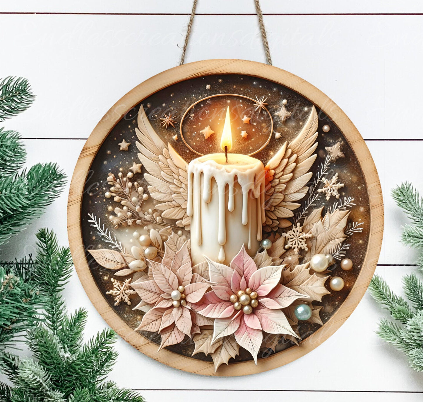 CANDLE ANGEL WINTER round door hanger, wreath sign, round cutting board, coasters etc. png, for sublimation high resolution, can be resized
