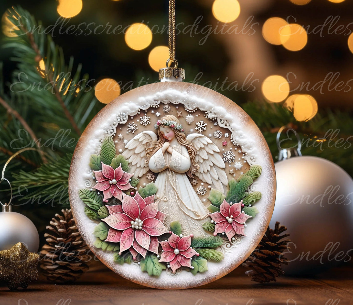 PINK ANGEL WINTER round door hanger, wreath sign, round cutting board, coasters etc. png, for sublimation high resolution, can be resized