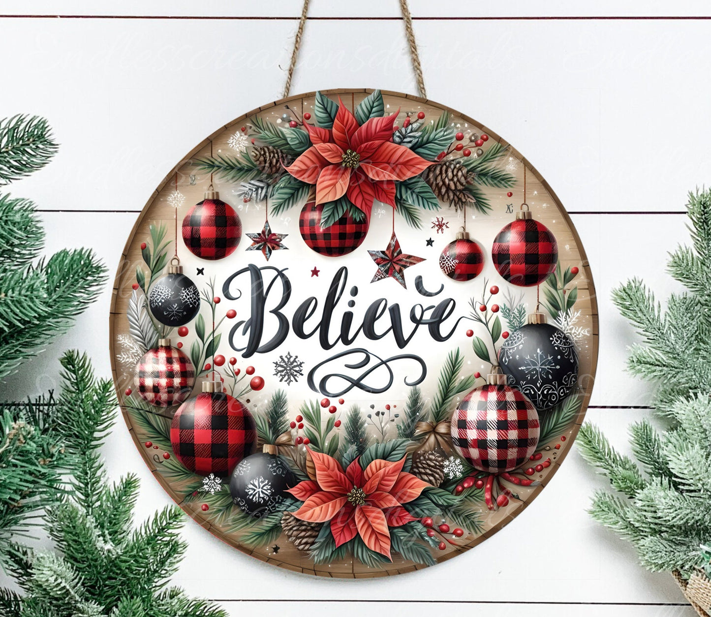 WINTER BELIEVE DOOR hanger, wreath sign, round cutting board png, for sublimation high resolution, 2 files, 1 add your own text