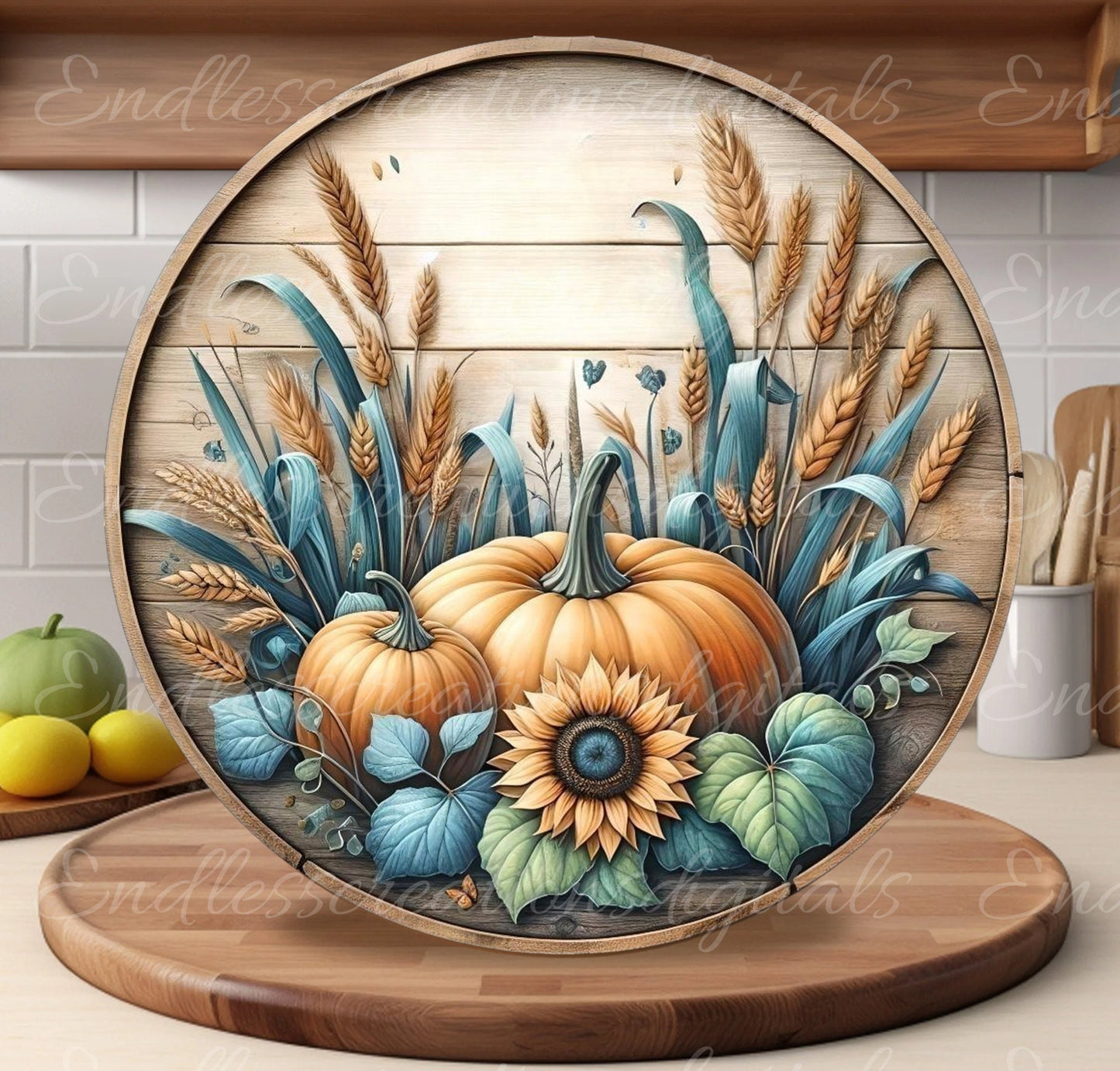 FALL DOOR HANGER, wreath sign, round cutting board png, for sublimation high resolution 2 files for download, 1 add your own text