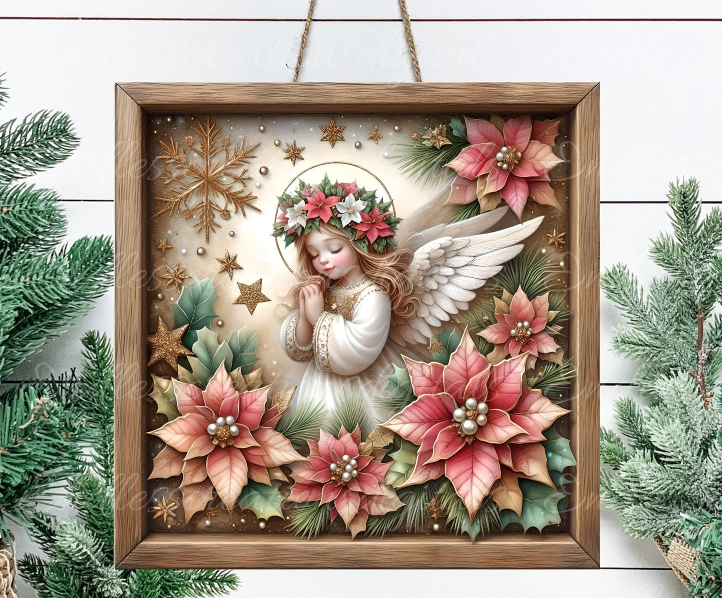 PINK ANGEL WINTER square door hanger, wreath sign, square cutting board, coasters etc. png, for sublimation high resolution, can be resized