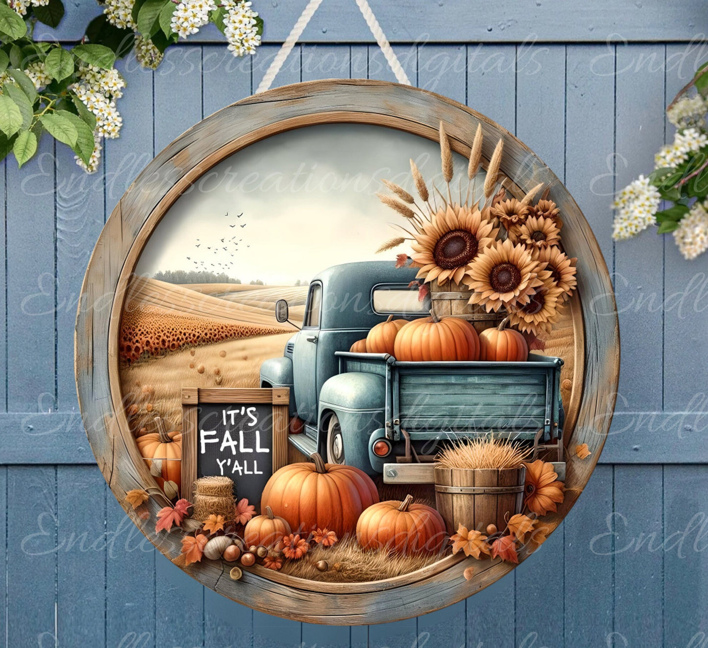 ROUND FALL DOOR hanger, wreath sign, cutting board png, for sublimation high resolution 2 files, 1 add your own text
