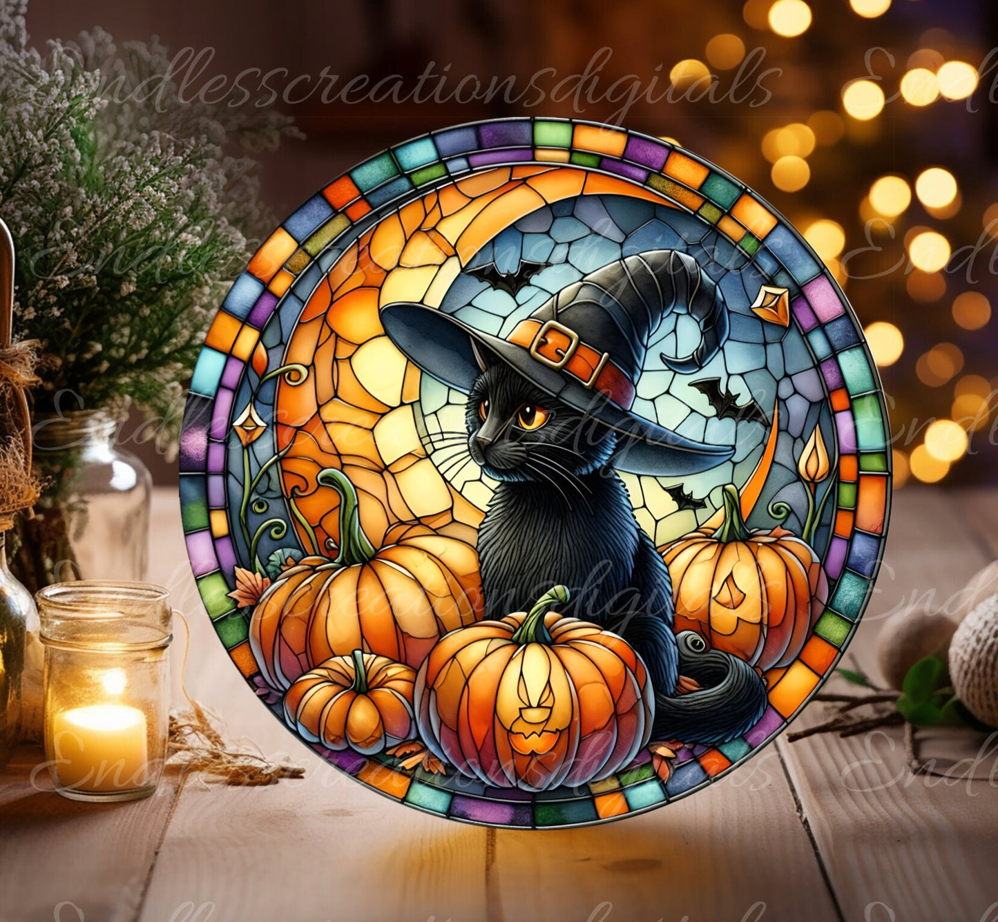 HALLOWEEN STAINED GLASS door hanger, wreath sign, cutting board png, for sublimation high resolution 1 file for download