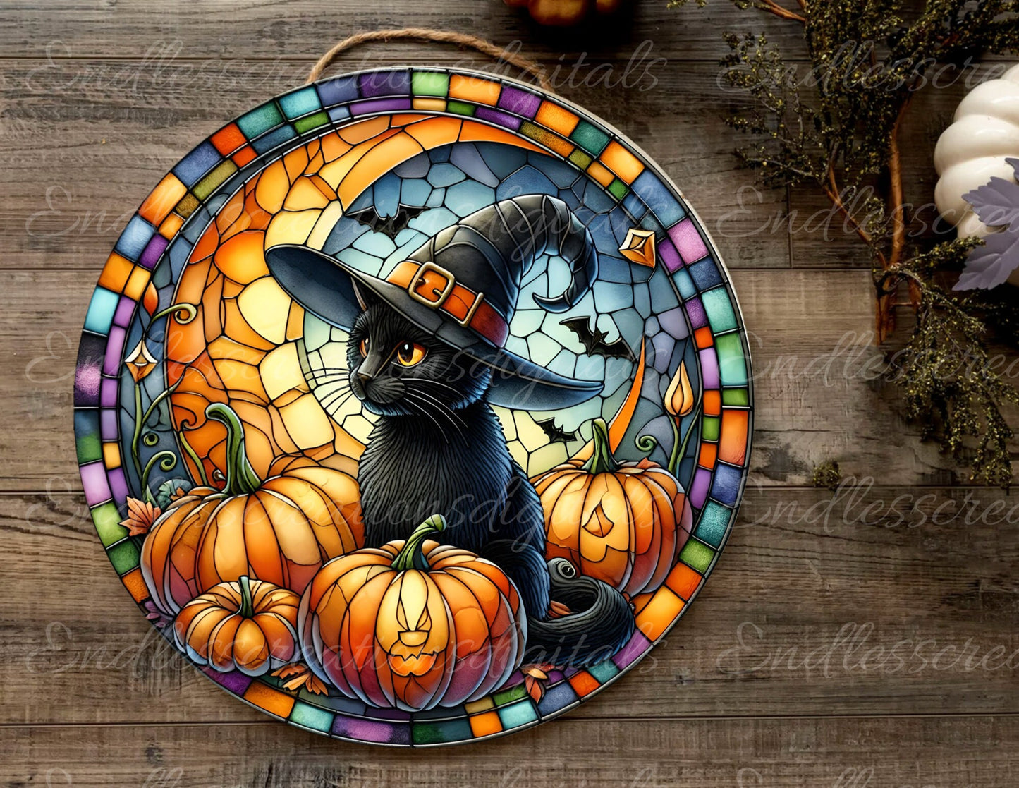 HALLOWEEN STAINED GLASS door hanger, wreath sign, cutting board png, for sublimation high resolution 1 file for download