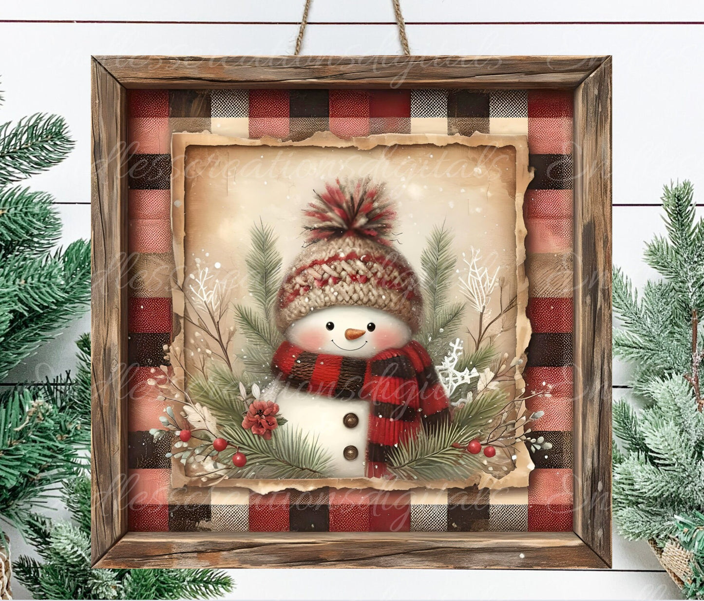 RUSTIC SNOWMAN SQUARE door hanger wreath sign, square cutting board, sublimation high resolution, 2 files for download, 1 add your own text